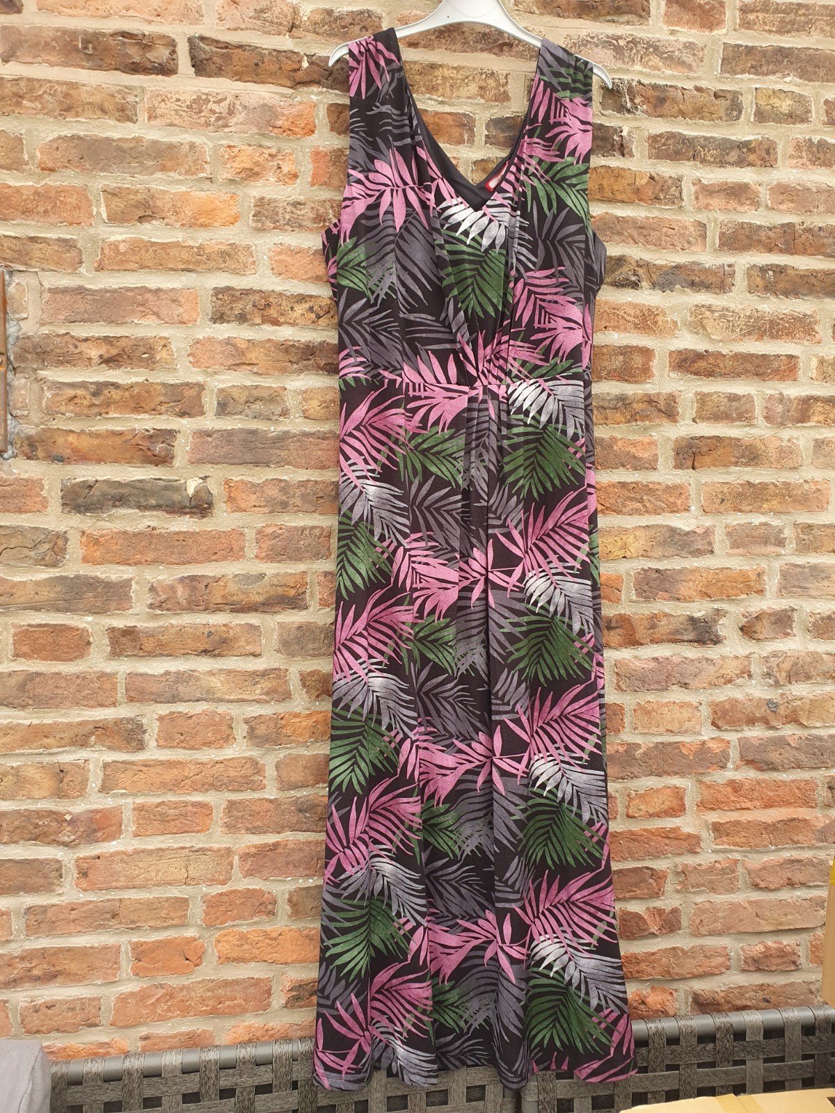 New! Joe Browns Maxi Dress Size Uk24 Black Tropical Palm Print Sleeveless V Neck
