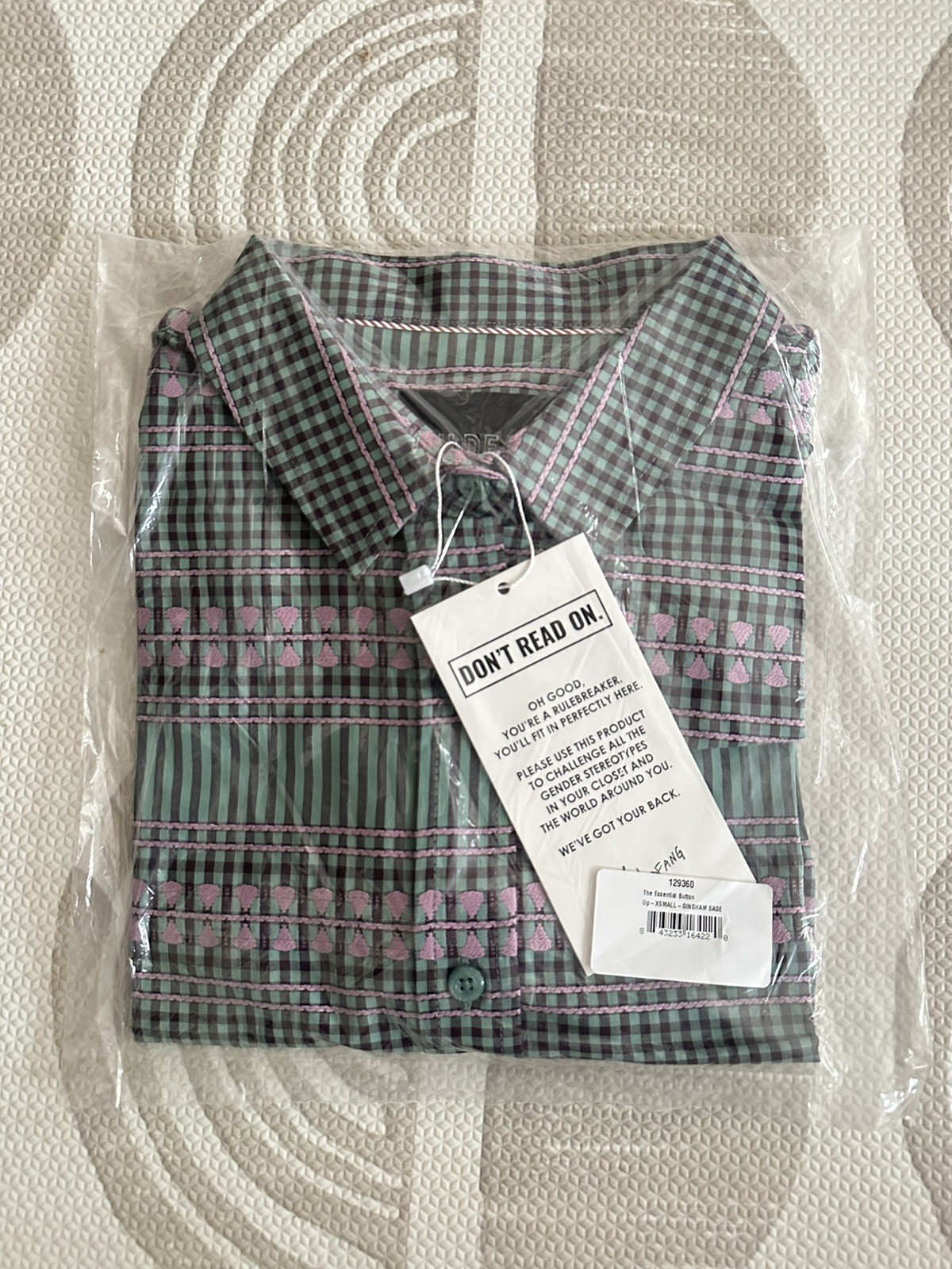 NEW Wildfang Essential Button Up Short Sleeve Shirt Gingham Sage Size XS NWT