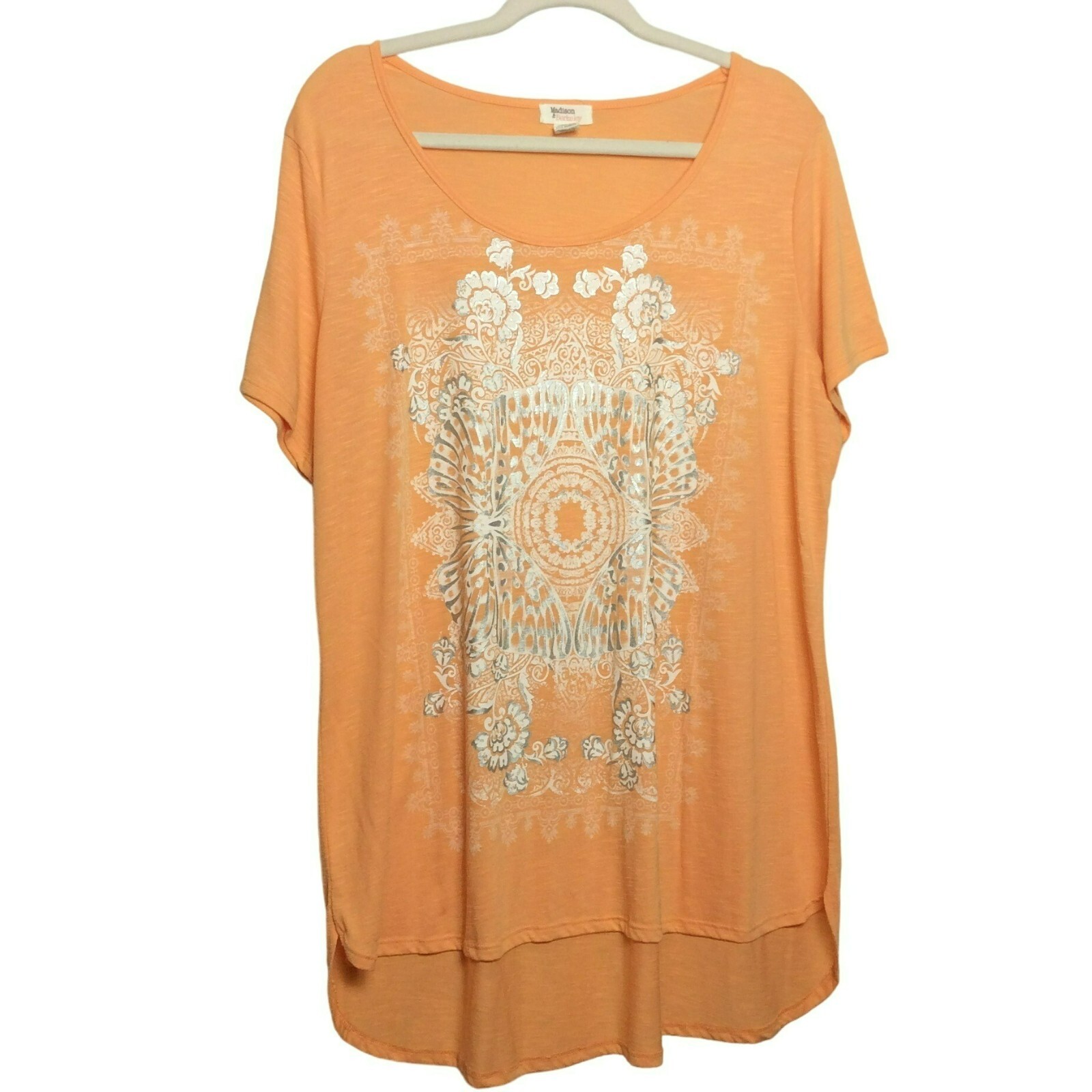 Madison & Berkeley Women’s 2X Orange Short Sleeve Graphic Top Blouse Boho Flowy