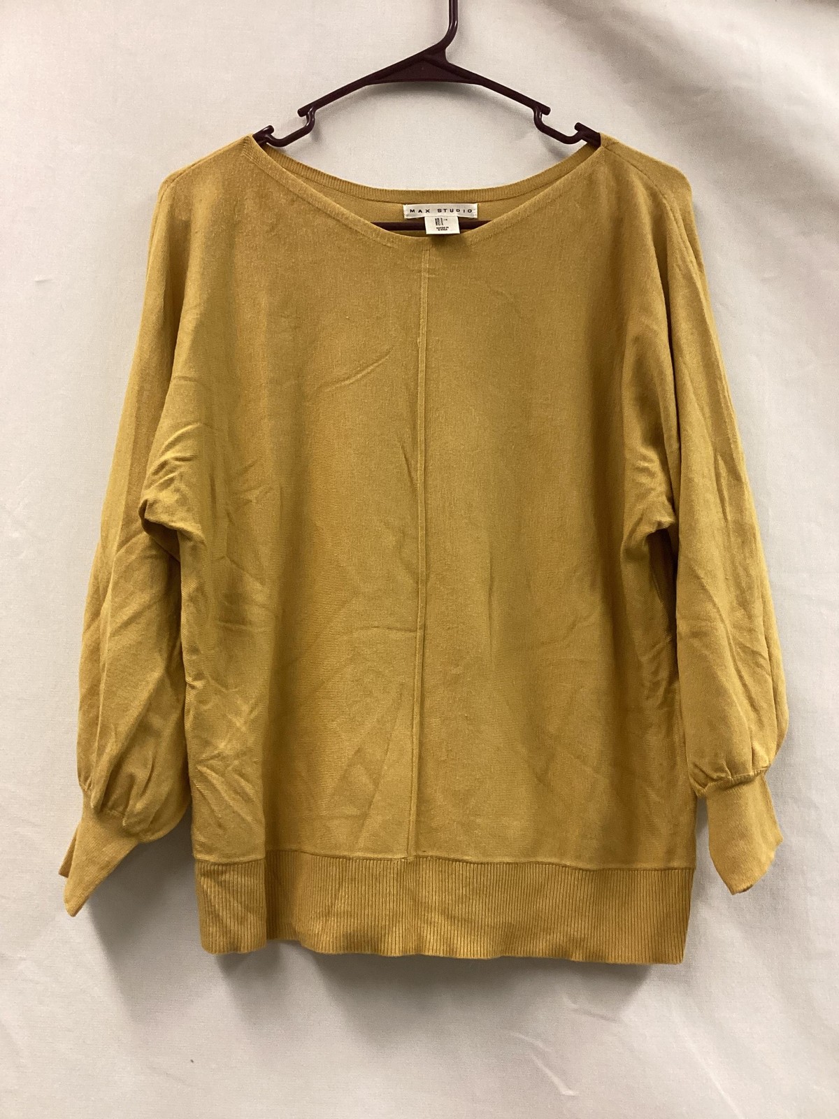Max Studio Sweater Womens Large Mustard Yellow Boatneck Dolman 3/4 Sleeve Knit