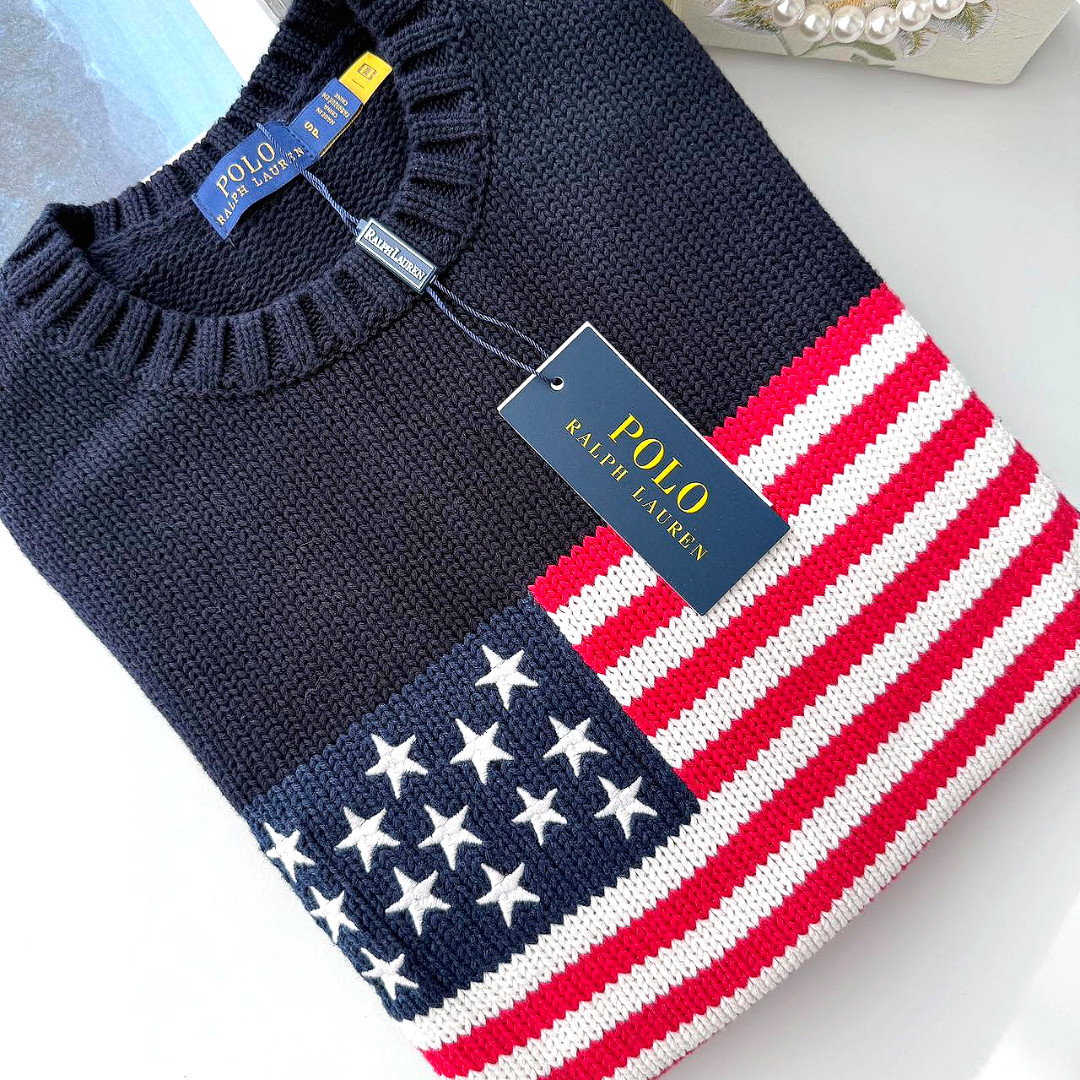 Polo Ralph Lauren Navy American Flag Cotton Sweater Women Small