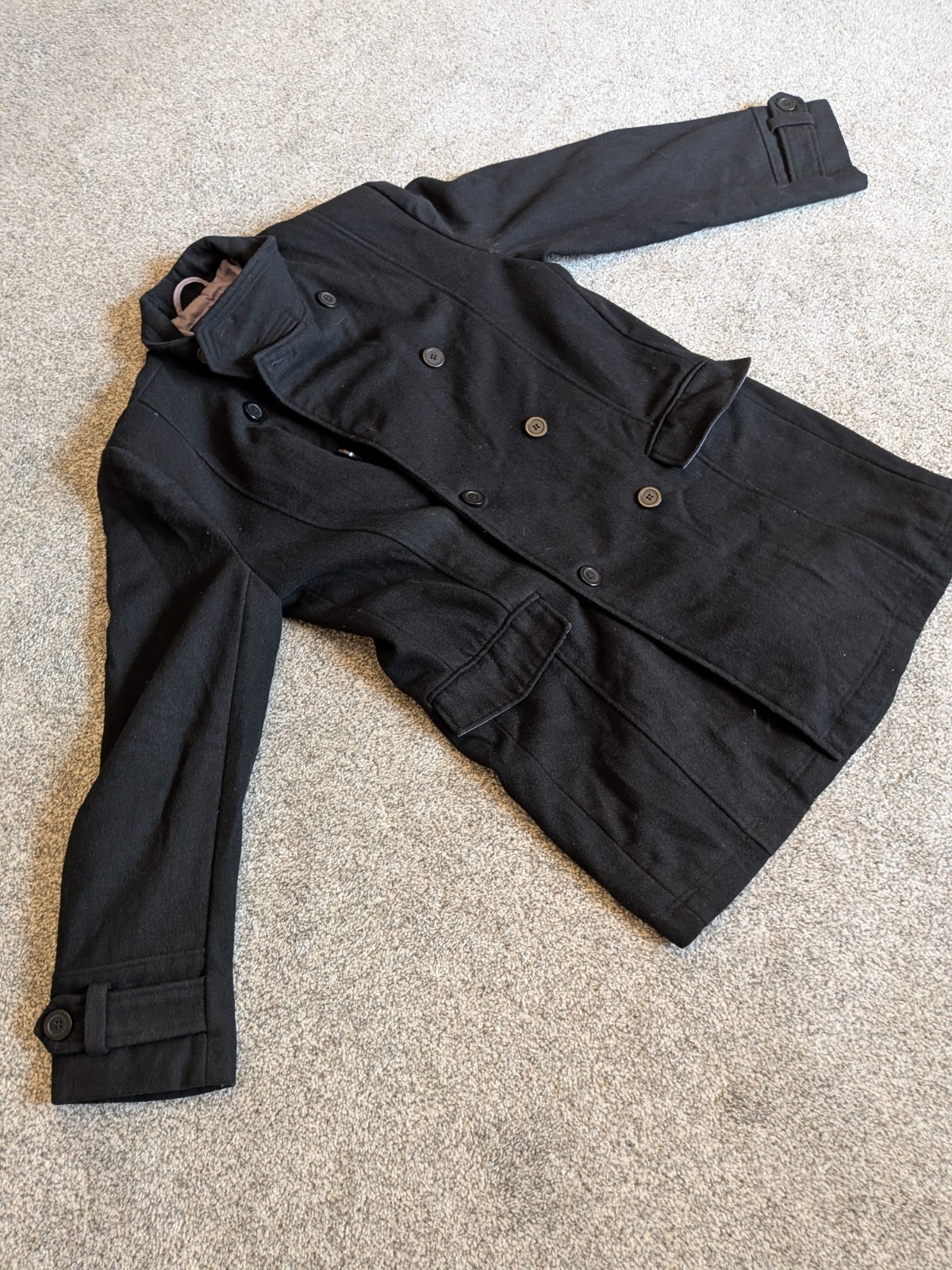 Jasper Conran Men Black Double Breasted Wool Blend Winter Coat Jacket Size M NEW