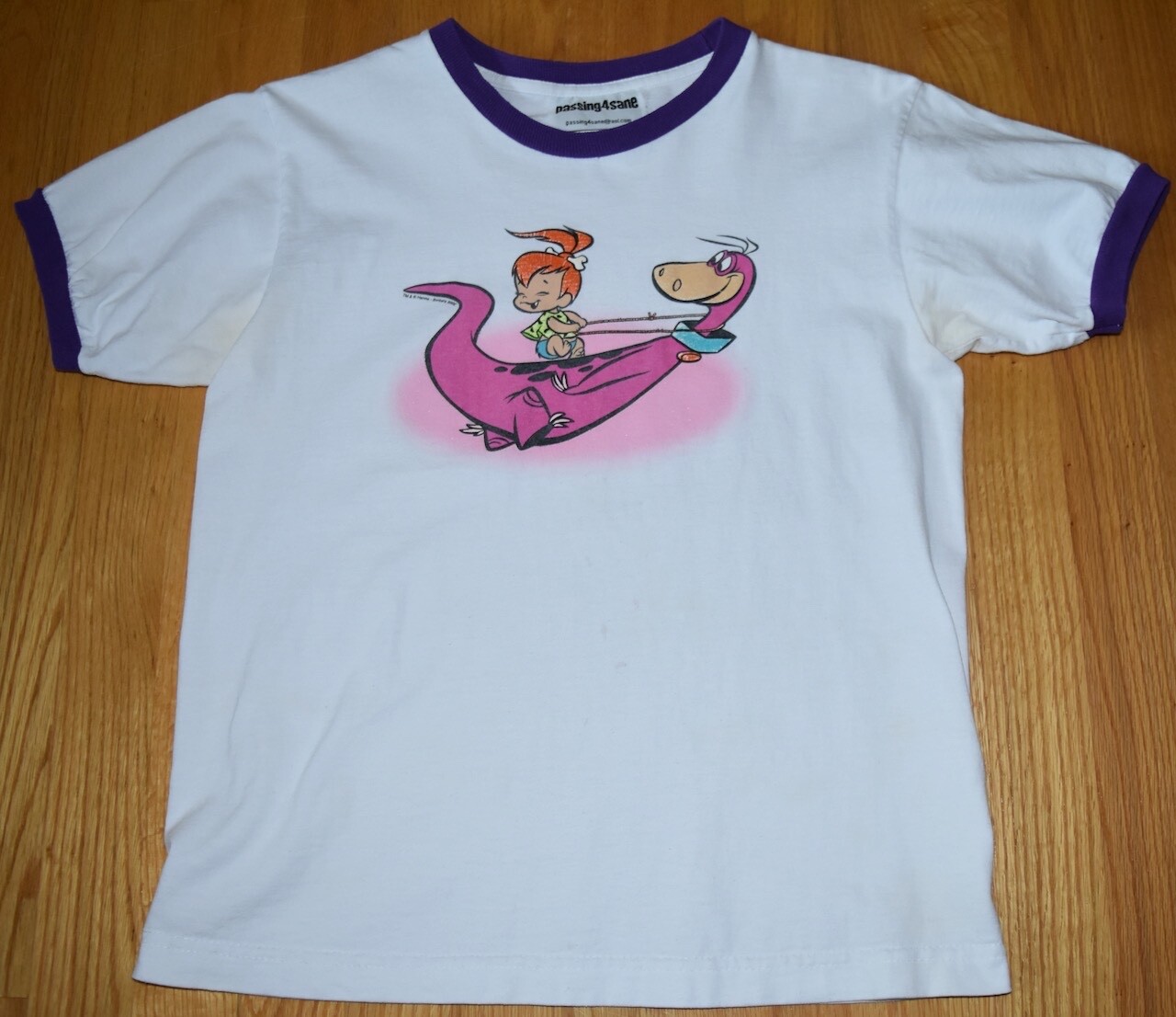 VTG Flintstones Pebbles Dino Ringer T Shirt White Baby Tee See Measurement L USA
