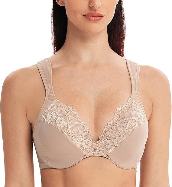 MELENECA Women’s Comfort Straps Full Coverage Minimizer Lace Underwire Bra