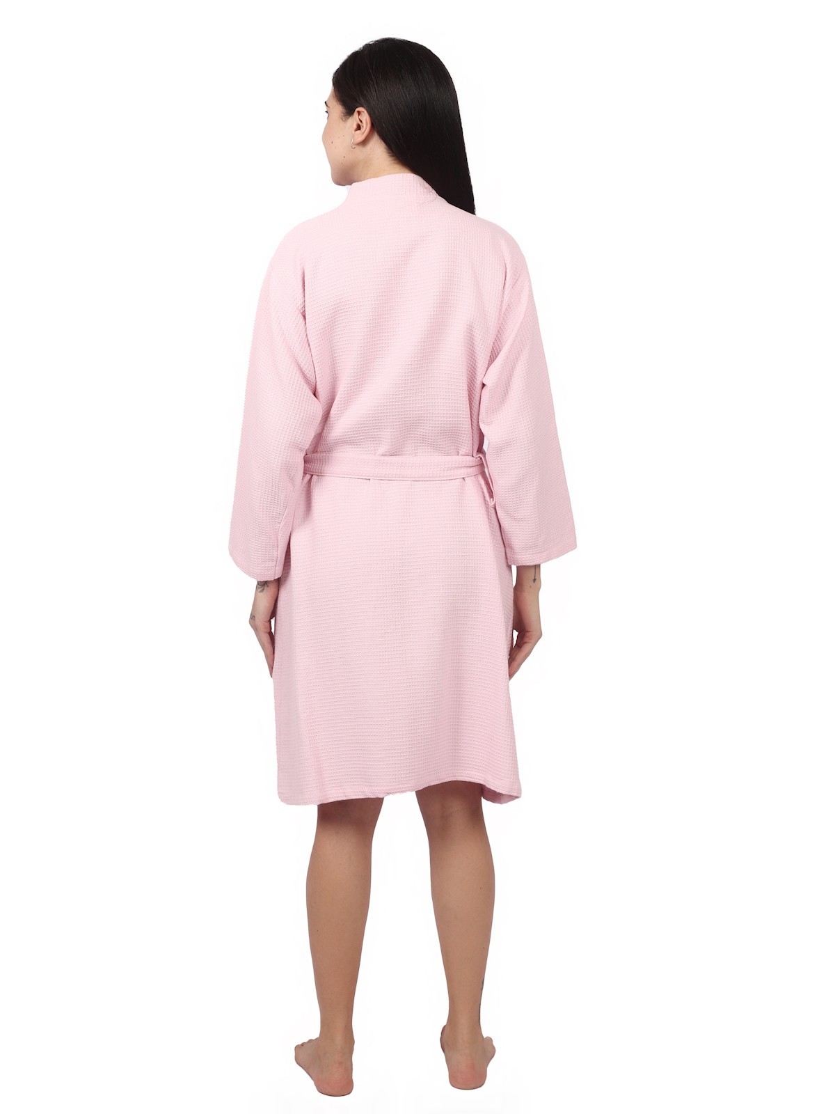 Feather Drape Unisex Waffle Bathrobe Cotton Hotel Spa Robe Medium Pink