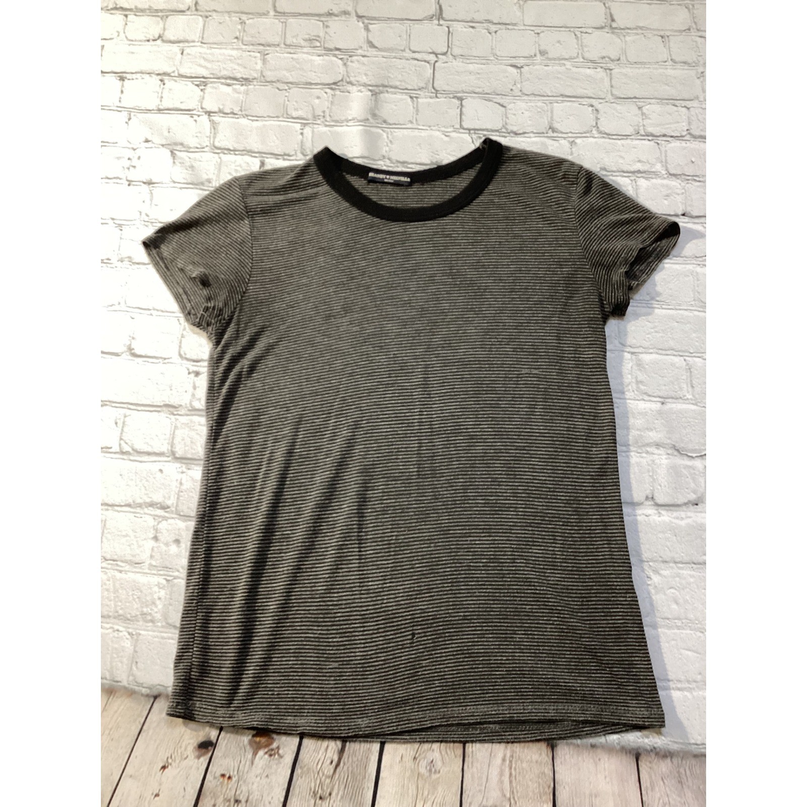 Brandy Melville Grey Black Striped Ringer Tee Short Sleeve One Size Crew Neck