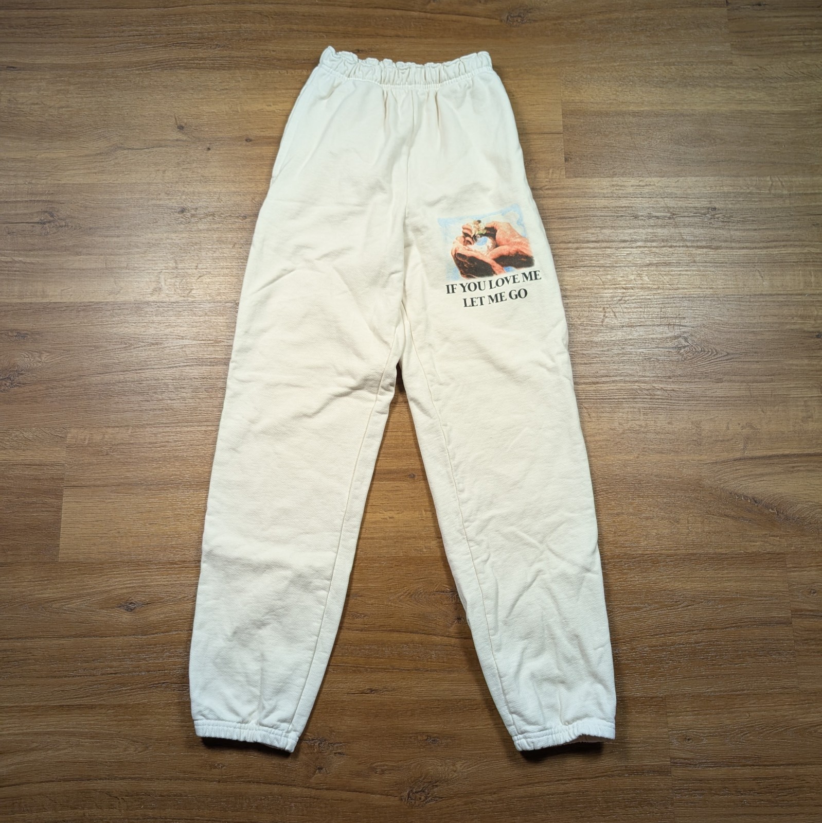 Boys Lie Sweatpants Womens Small Ivory Cream Jogger If You Love Me Let Me Go