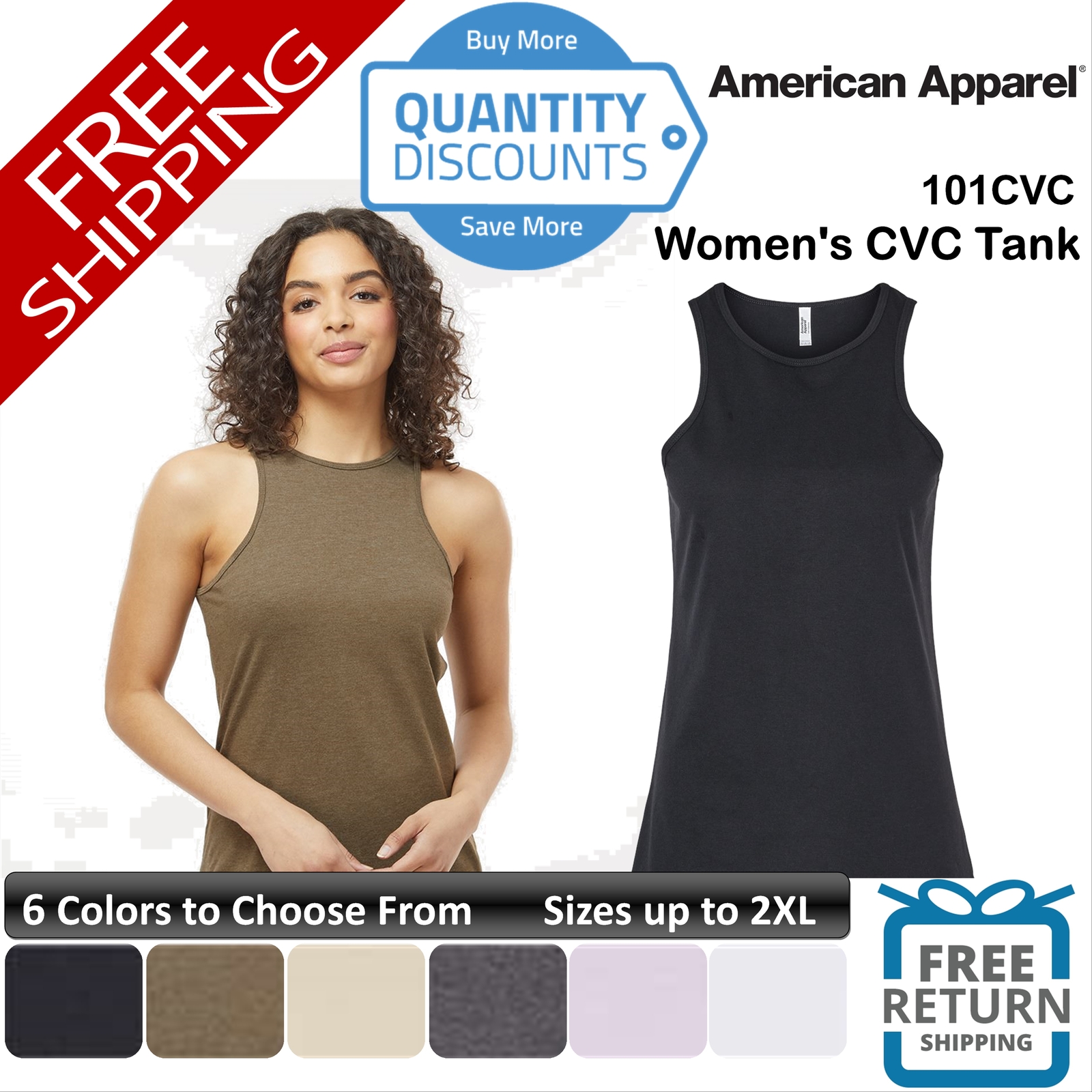 🔥 🔥 American Apparel Women’s Cvc Tank Top Shirt Combed Blend Up To 2XL 101cvc