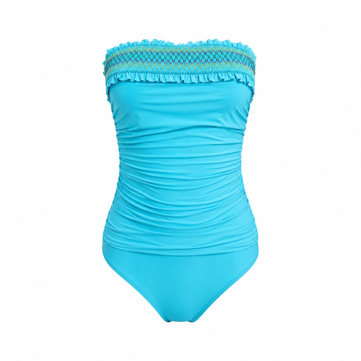 NEW Bleu Rod Beattie Aqua Blue Smocked Bandeau Ruched One Piece Swimsuit Size 6
