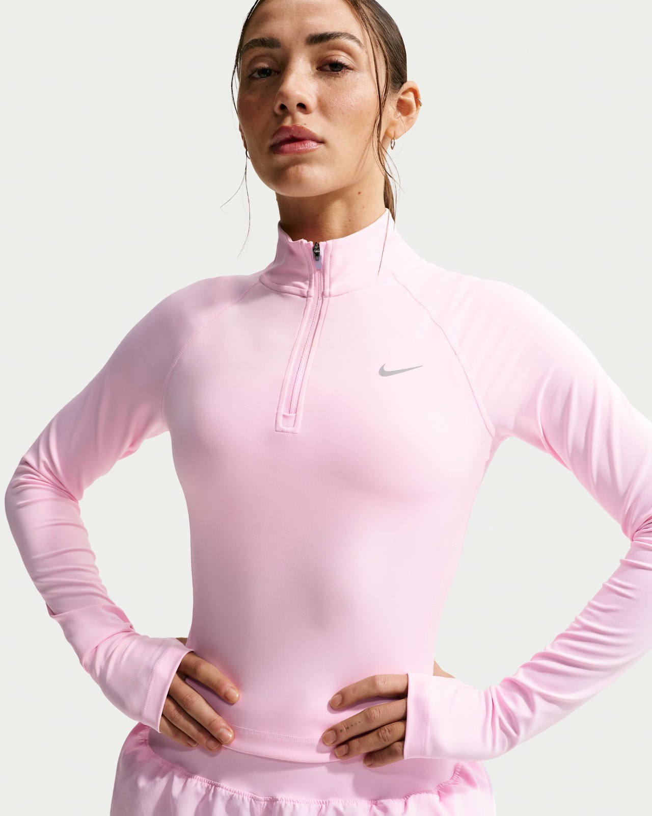 $60 Nike Women’s Dri FIT Fitted Half Zip Top-HV2852663-Pink Foam-Medium-New Tag