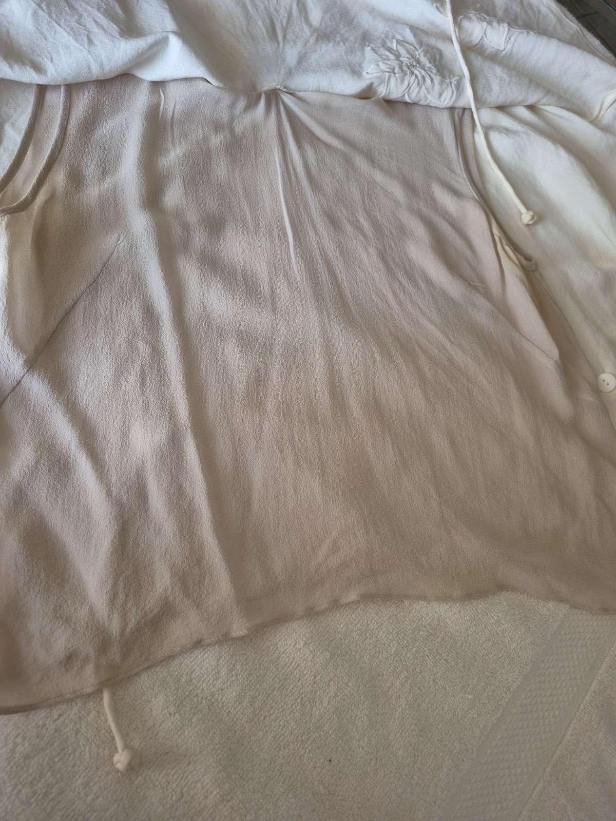 Vintage Adrianna Papell Silk and Linen Loose Blouse With Embroidered Flowers