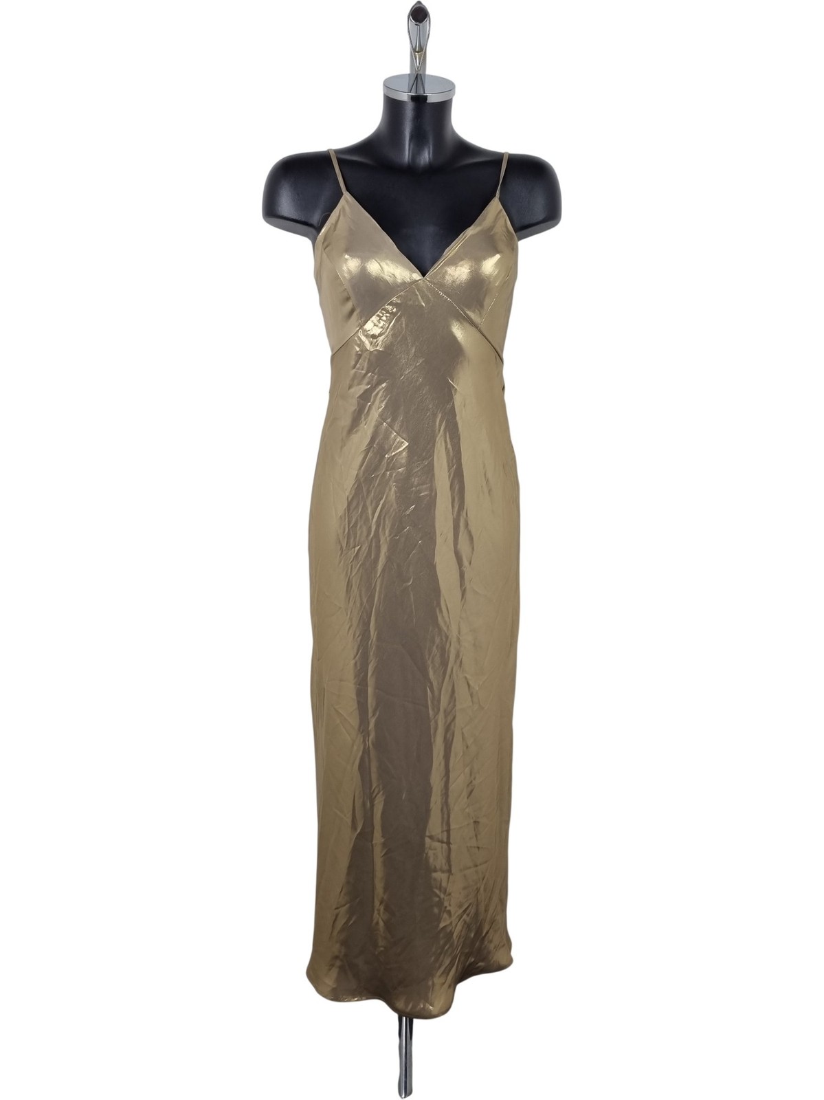 Anthropologie Gold Satin Slip Dress XS 100% Polyester