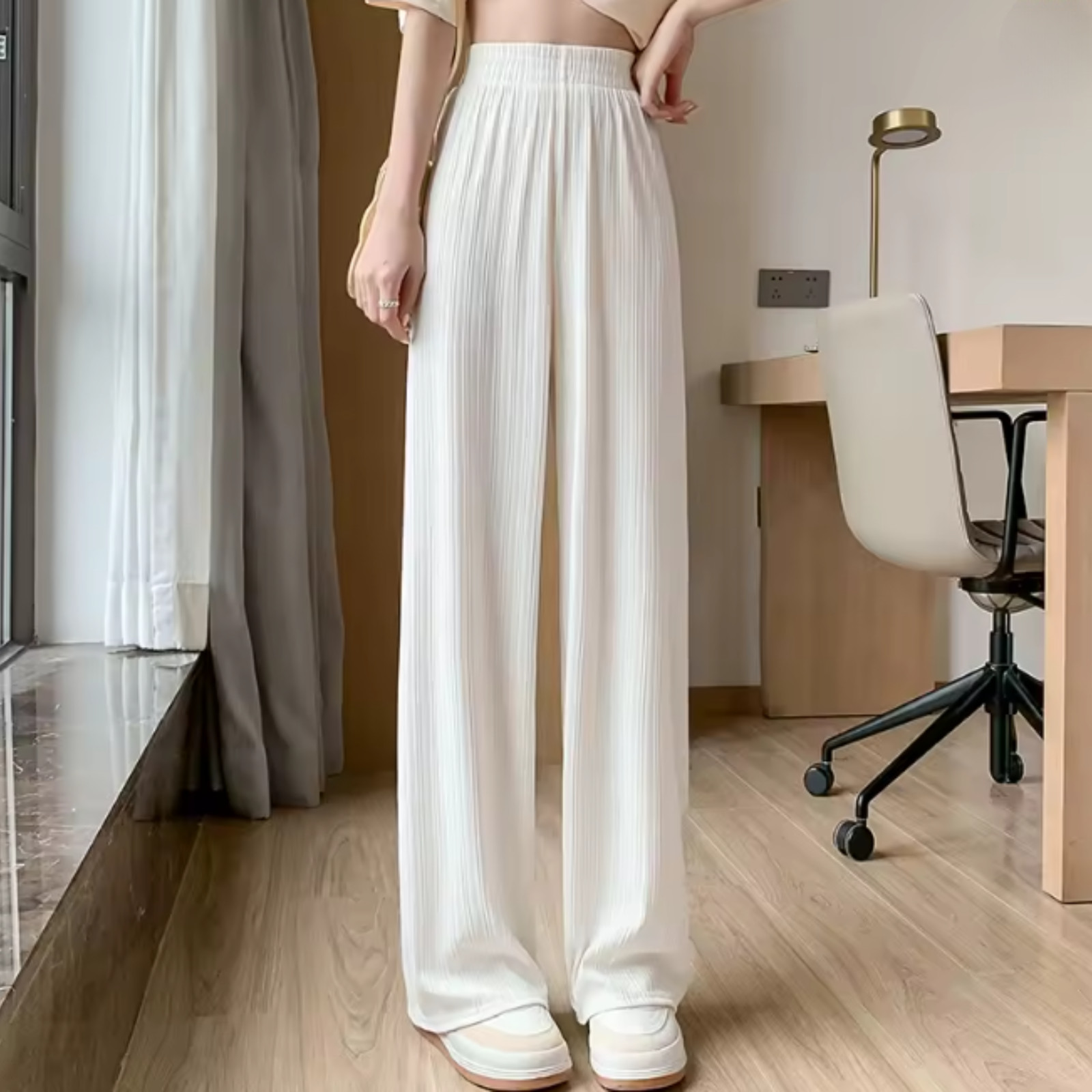 Women Wide Leg Pants Elastic Waist Lightweight Summer Casual Trousers