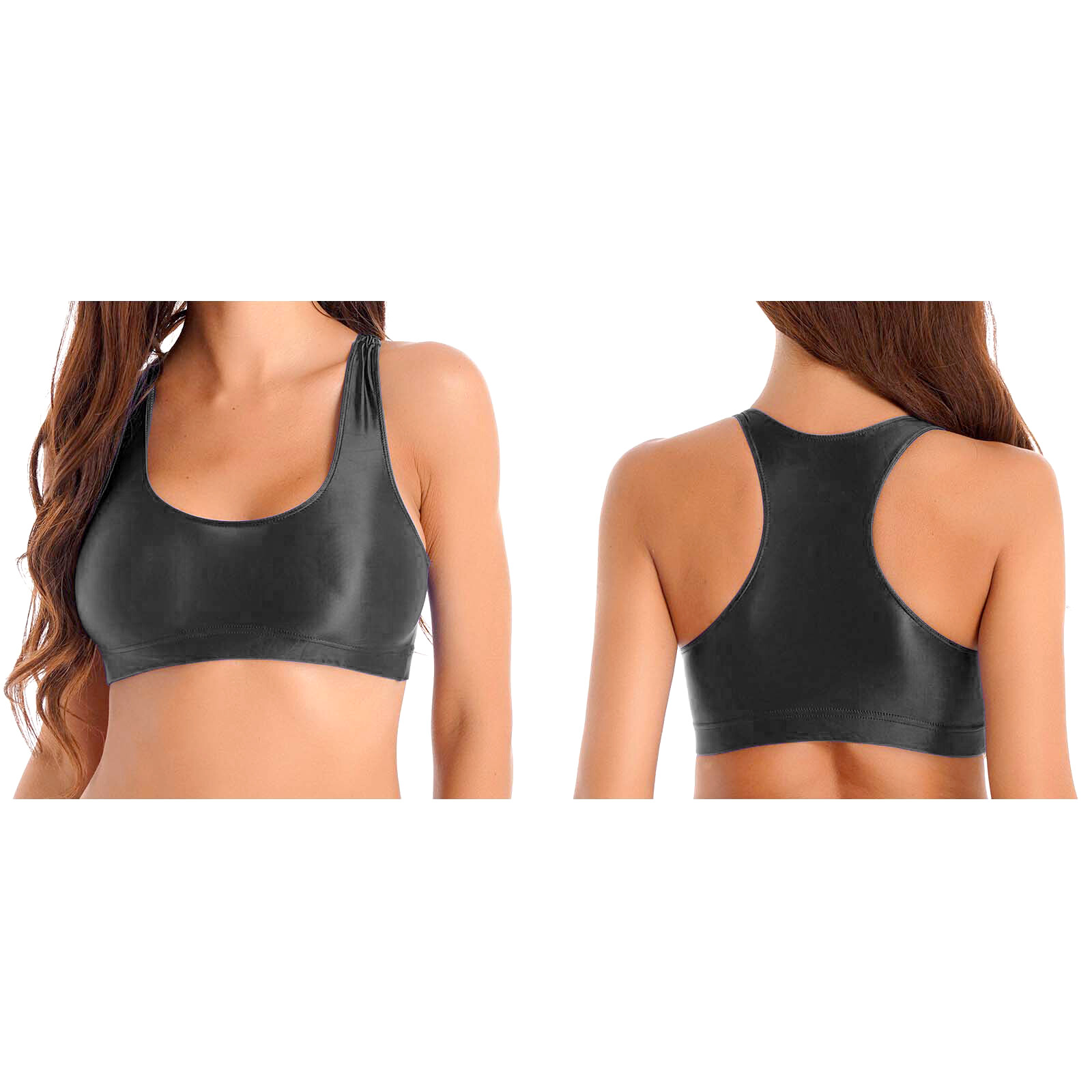 Women Bra Sheer Crop Top Shiny Tops Basic Vest Yoga T-shirt Active Tee Camis