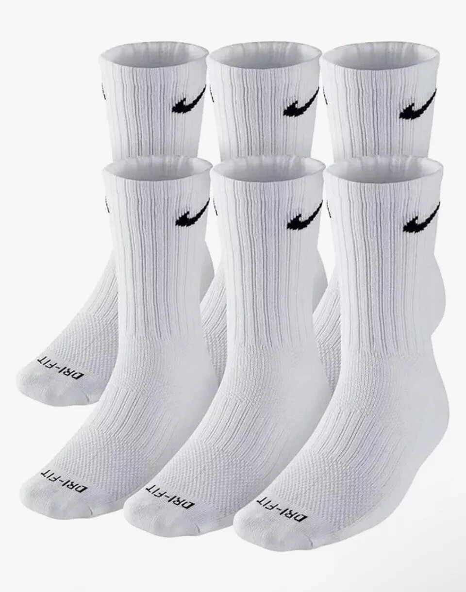 Nike Everyday Drifi Cushion UNISEX Crew Sock,LARGE (8-12),6PAIR,White