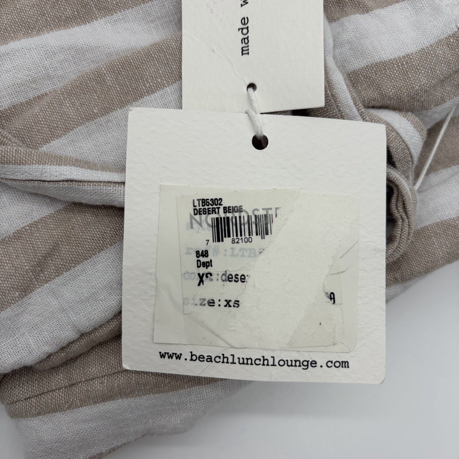 beachlunchlounge Linen Striped Beige/White Wide Leg Drawstring Pants XS loose
