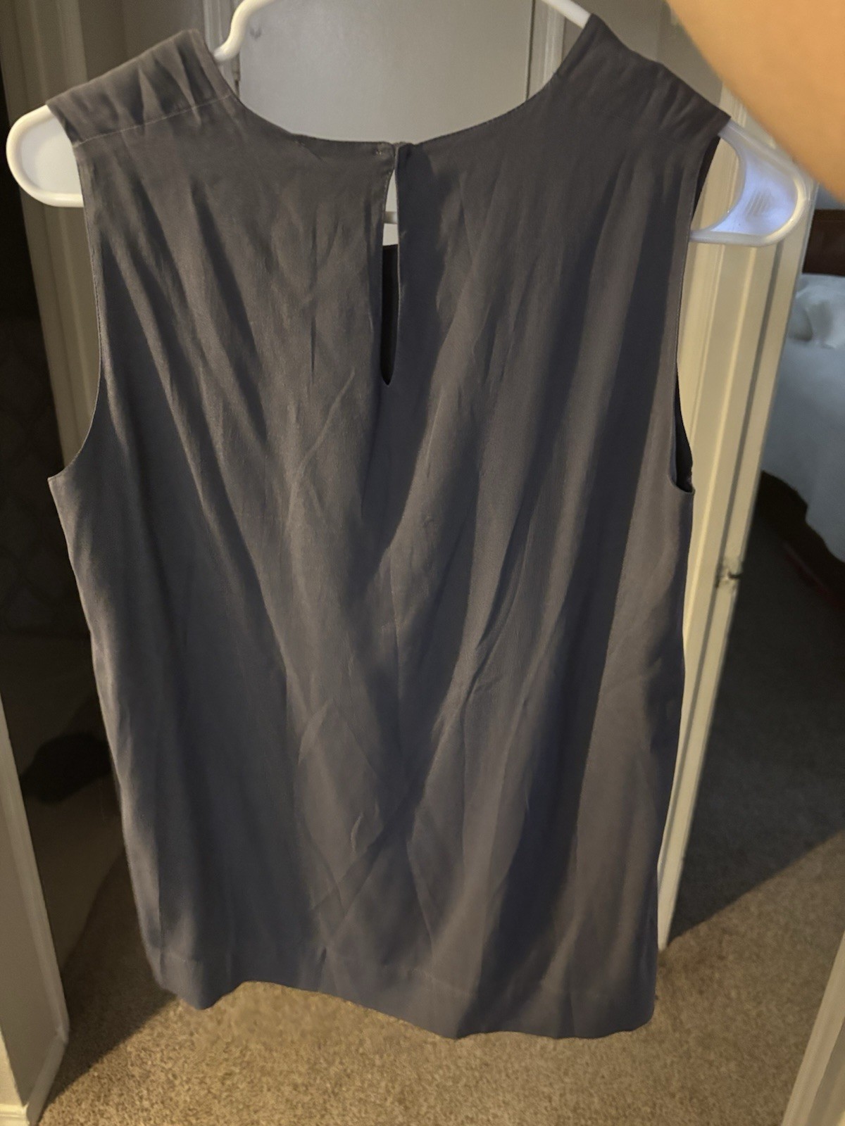 Rossopuro Gray Solid Round Neck Sleeveless Button Back Blouse, Size M