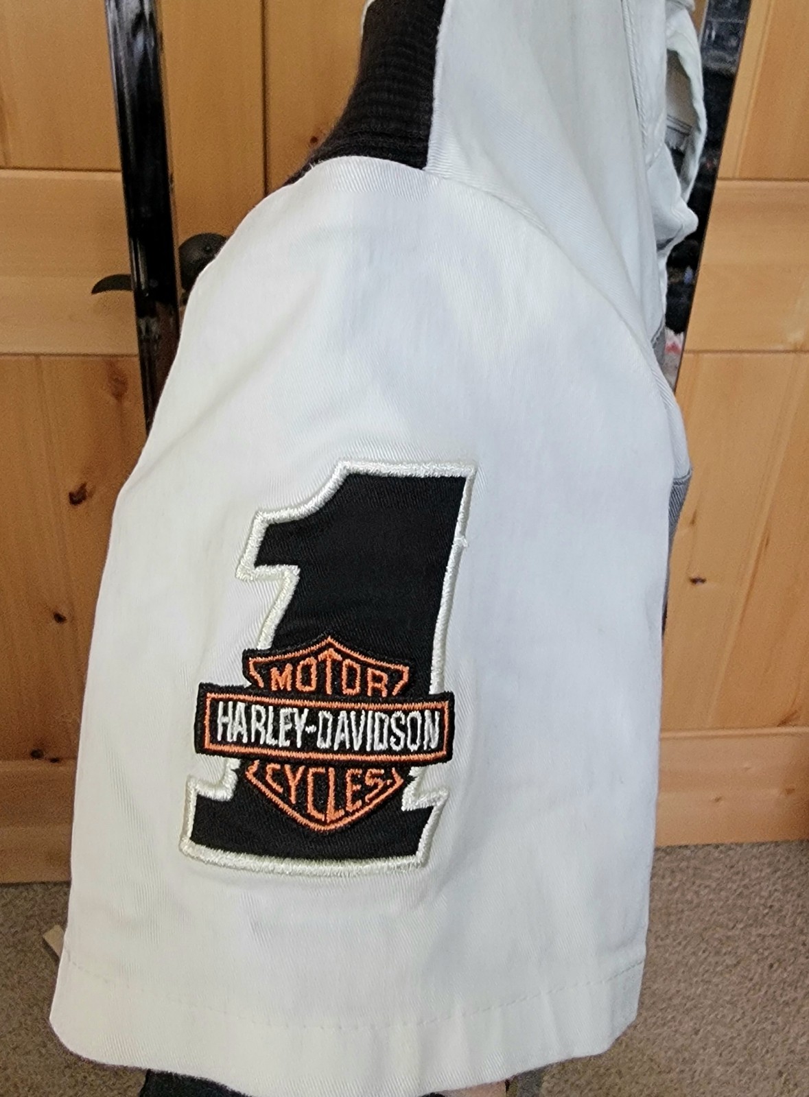 Harley Davidson Women’s Racing Shirt-Short Sleeve Zip Front-S–Black/White/Gray