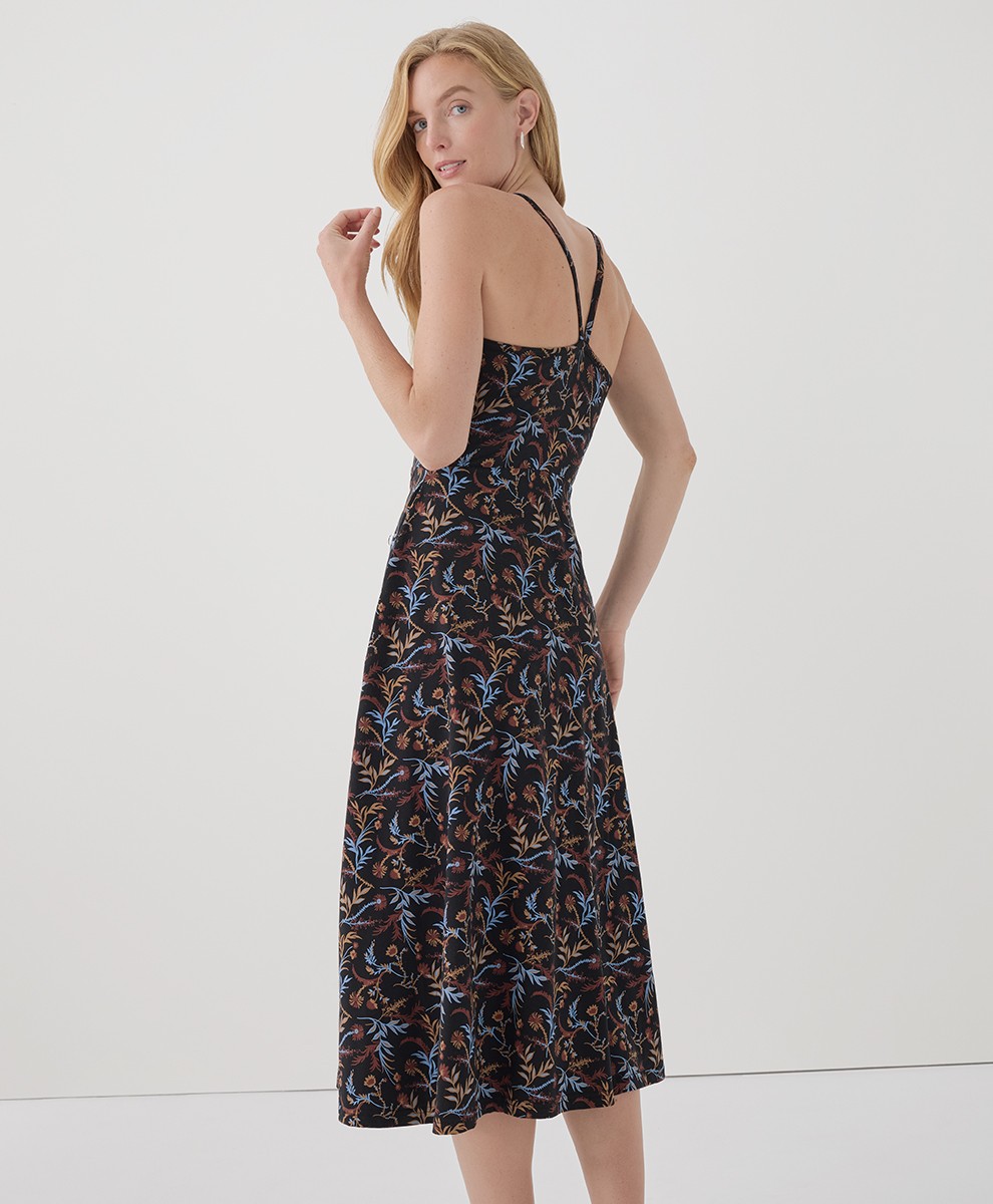 Pact Women’s Fit & Flare Midi Dress Medium Short Whimsy Floral Black