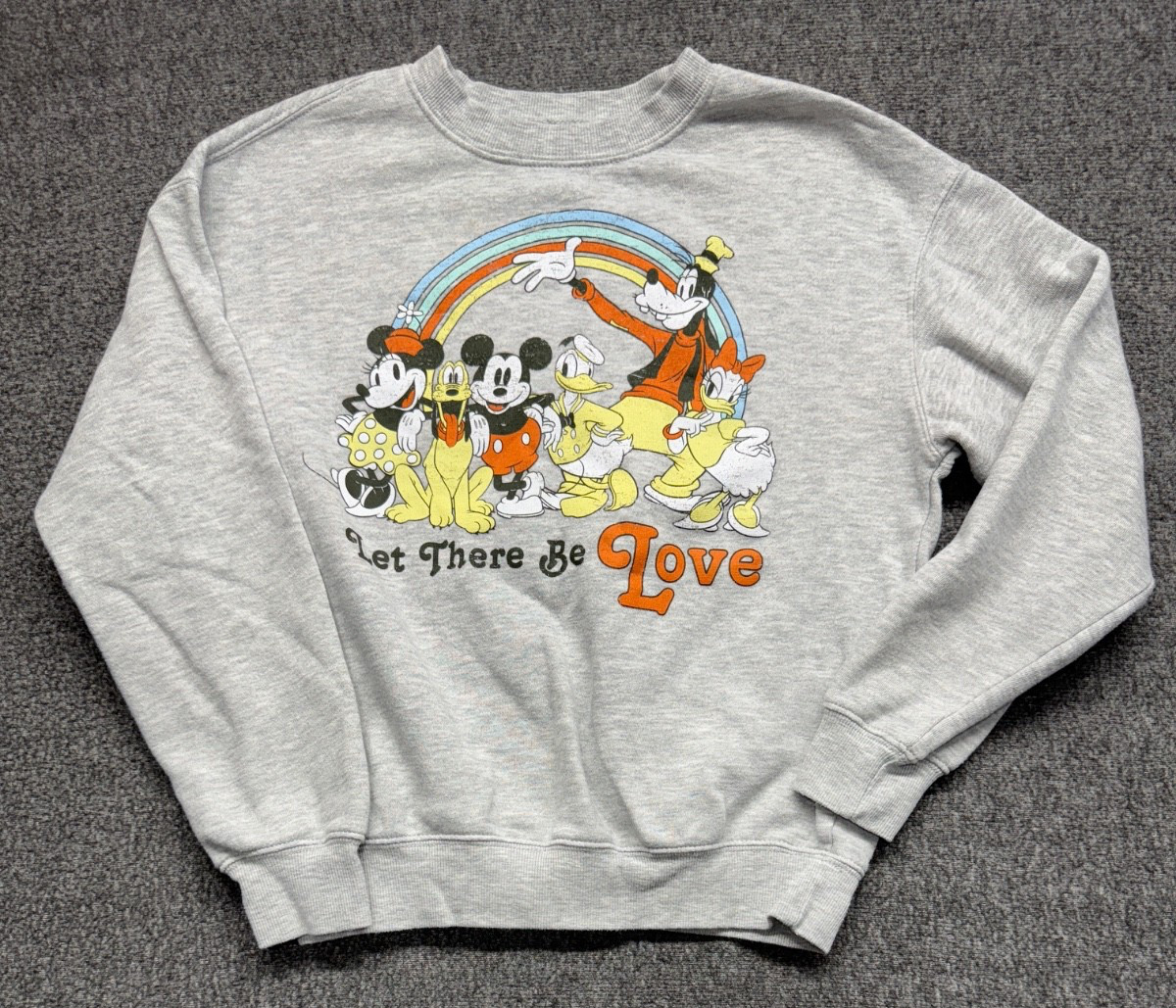 Disney Let There Be Love Rainbow Small Sweatshirt Pullover Gray Mickey Pride