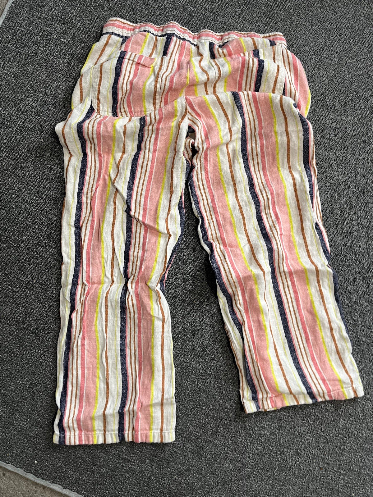 Old Navy Ivory Blue Yellow Pink Stripe Linen Blend Pants Sz Medium Beachy Spring