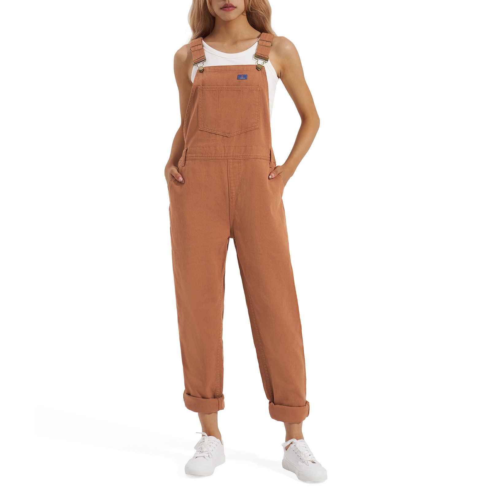 HISEA Women Denim Bib Overalls Anti-Wrinkle Carpenter Tapered Leg Dungaree Jeans