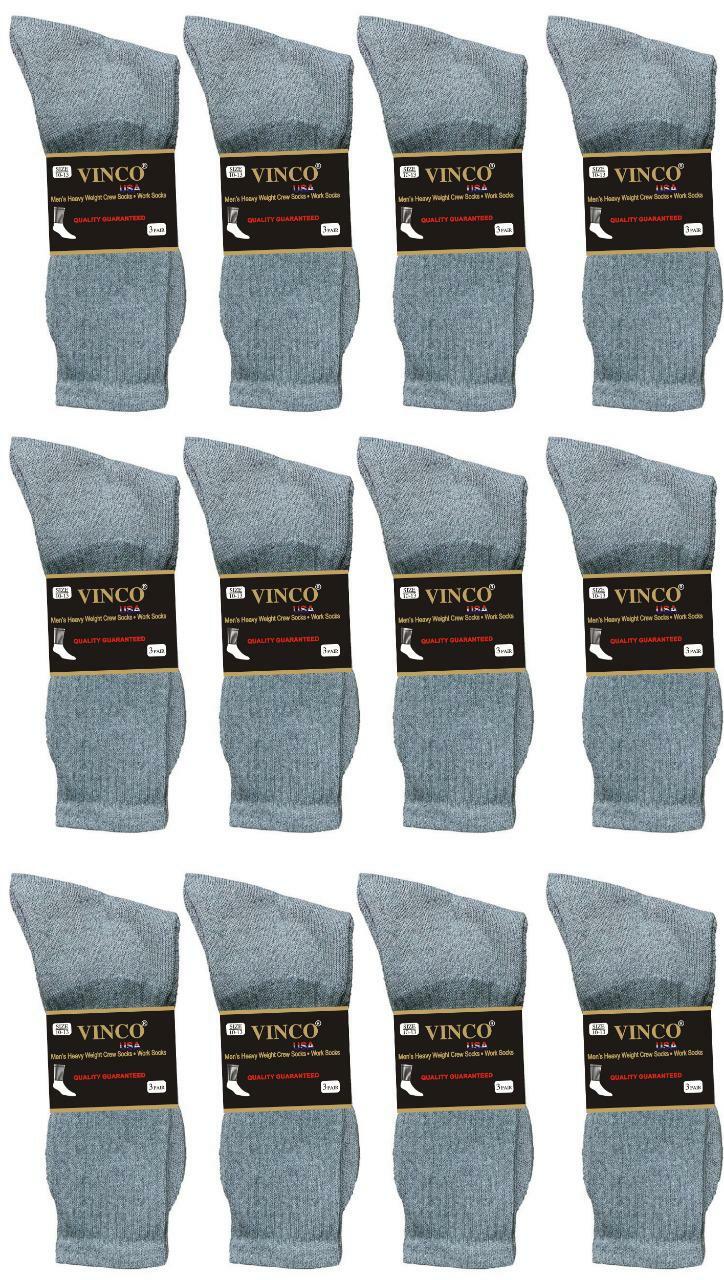Lot 12 Pairs Mens Grey Cotton Crew Socks Sports Athletic Work Size 9-11 10-13