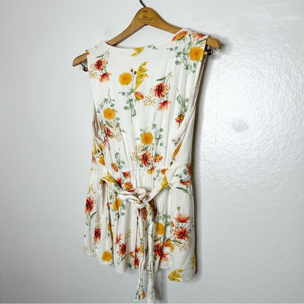 Torrid Rayon Slub Button Up Tie Back Sleeveless Tank Blouse Floral Print Plus 1X