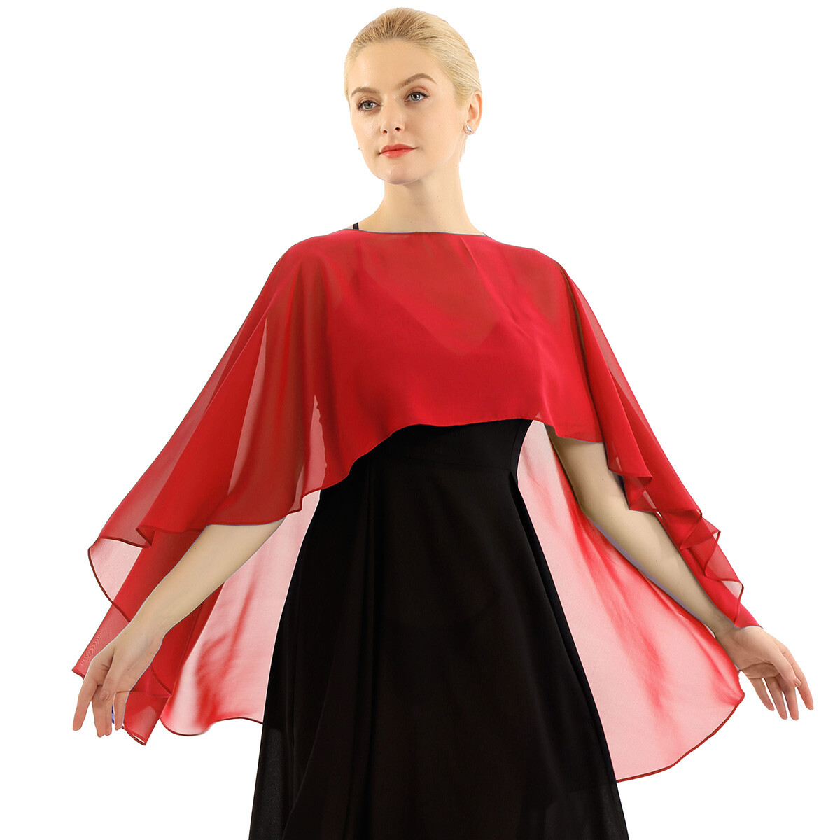 Womens Sheer Cape Wrap Wedding Bridal Shawl Chiffon Shrug Evening Dress Cover Up