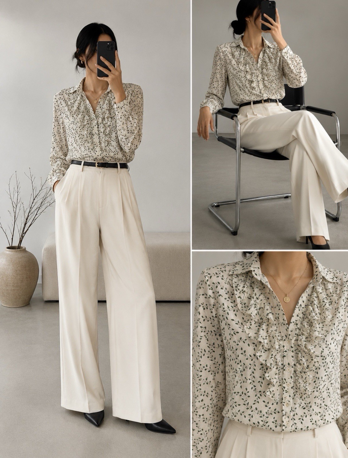 GAP Silk Cotton Blend Ruffle Blouse Floral Vine Print Button Front Women’s L