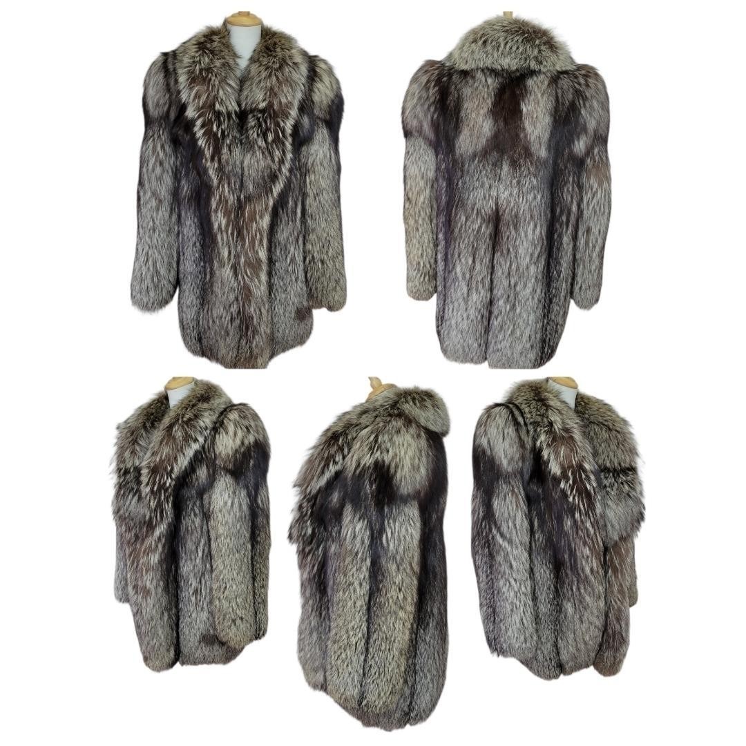 SAGA FURS ROYAL Blue Frost Fox Real Fur Coat L Thick Pile 31.5in 80cm Authentic