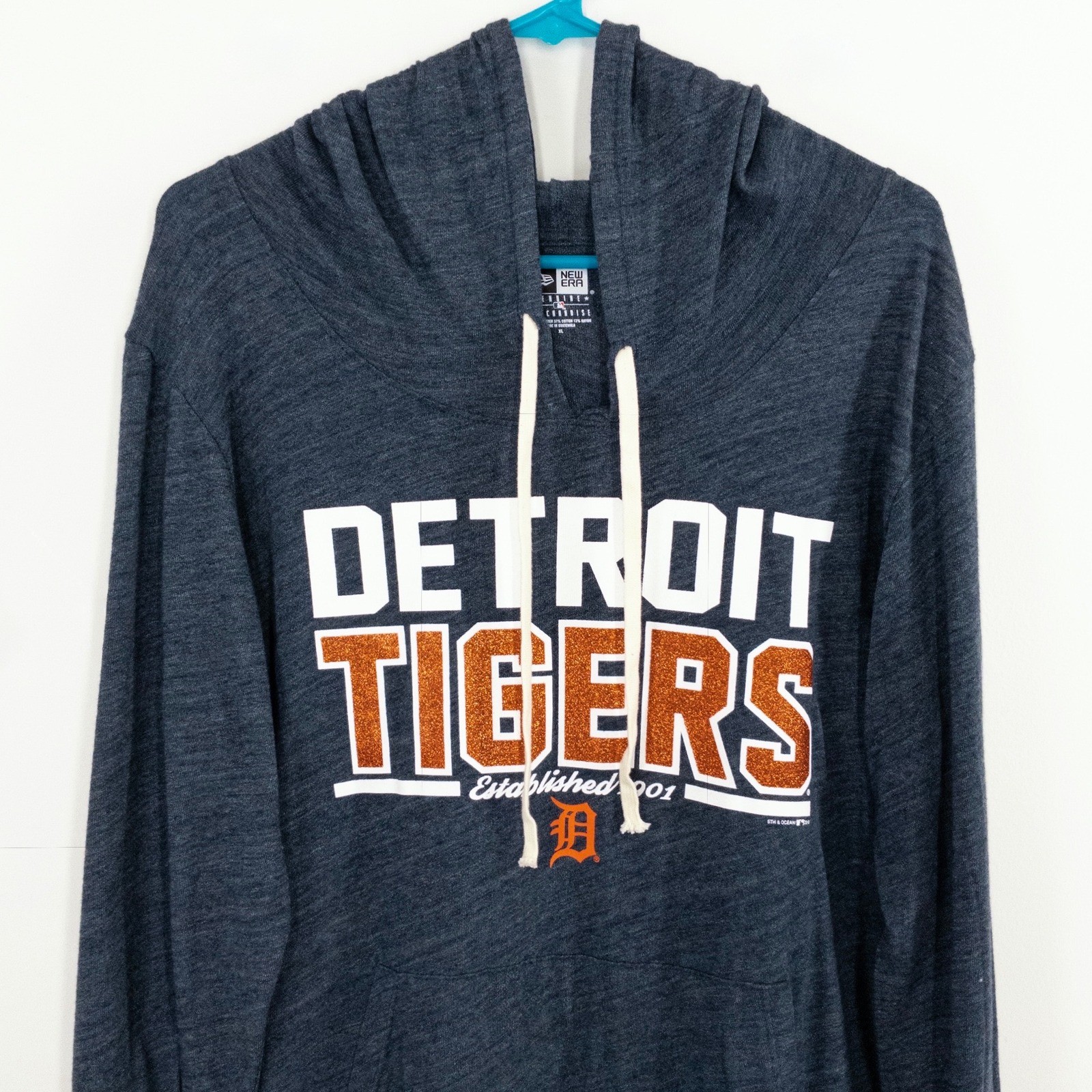 New Era Womens XL Detroit Tigers Hoodie Navy Tri-Blend Glitter Logo Pullover MLB
