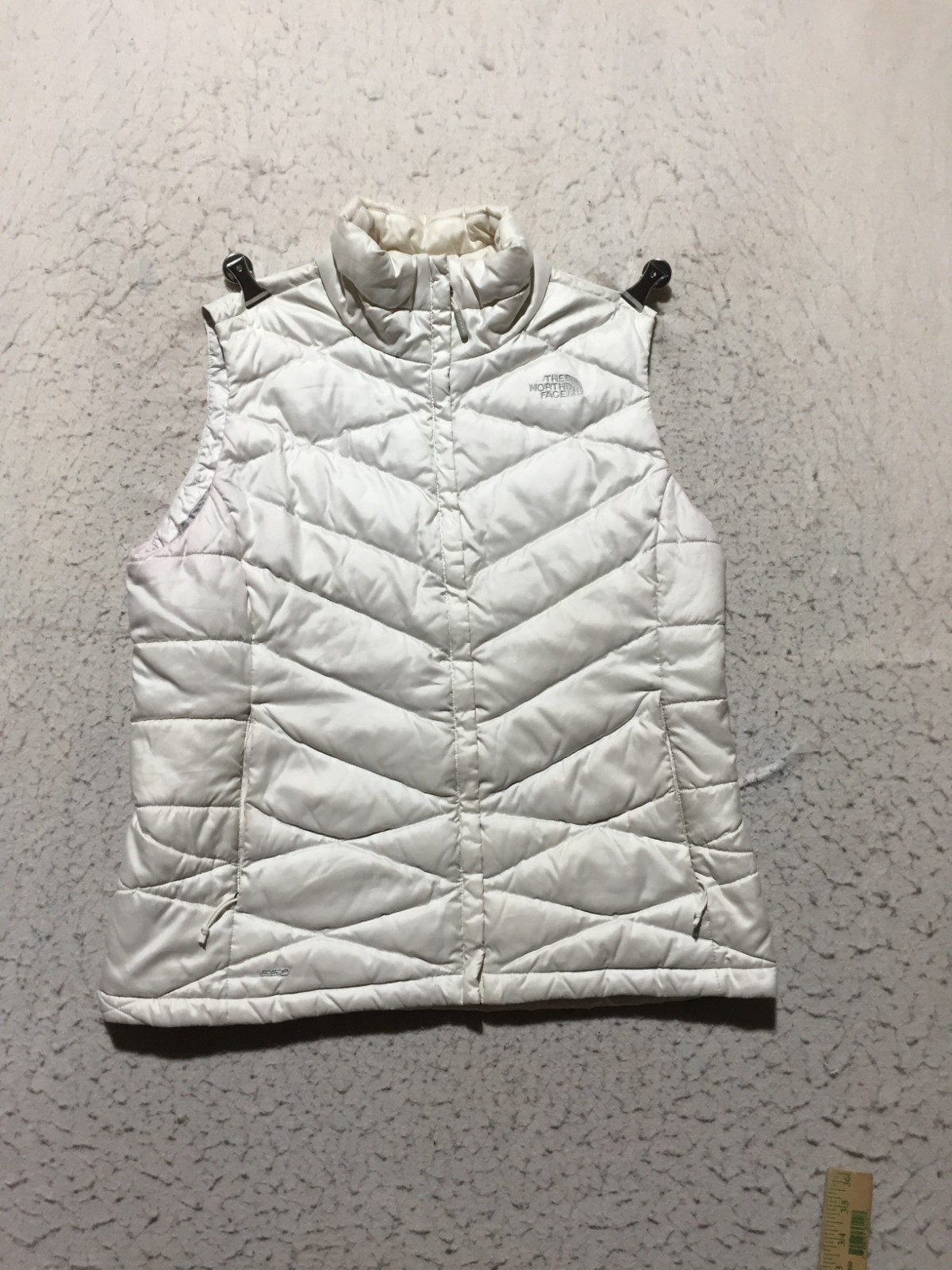 The North Face Down Puffer Vest Womens L Large White Full Zip Pockets Mock Neck