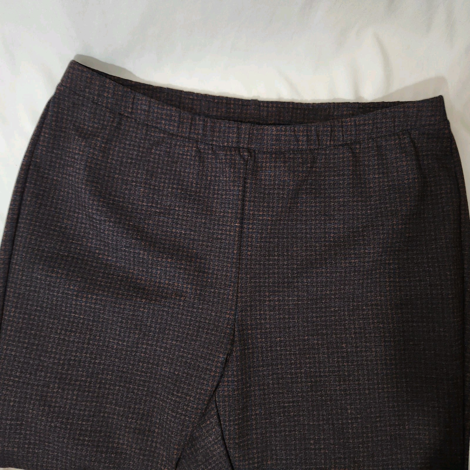 J Jill Brown Check Plaid Ponte Leggings Size L Pull On Elastic Waist Pants
