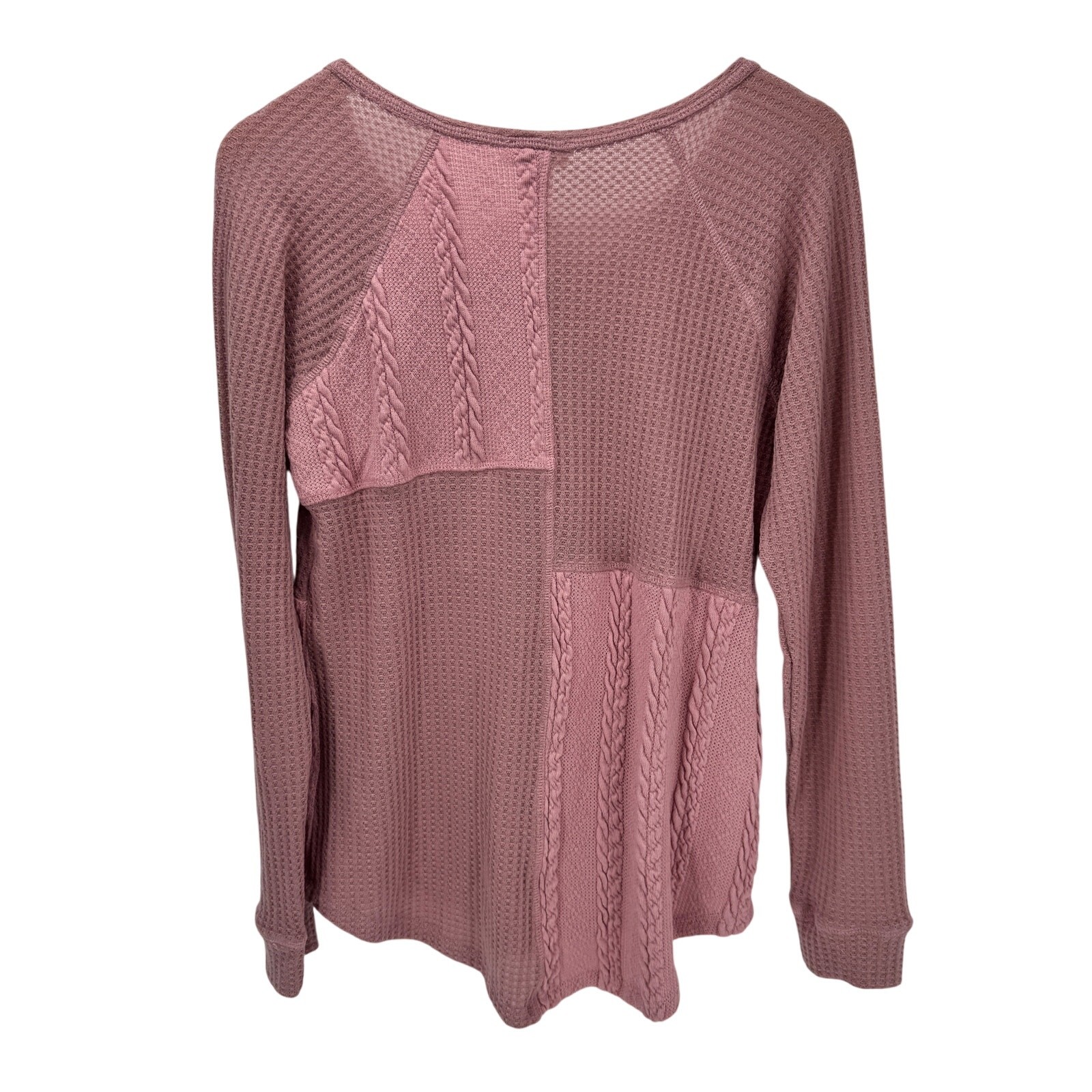 Umgee Blouse Womens Small Pink Boho Thermal Waffle Cable Knit Henley Shirt NEW