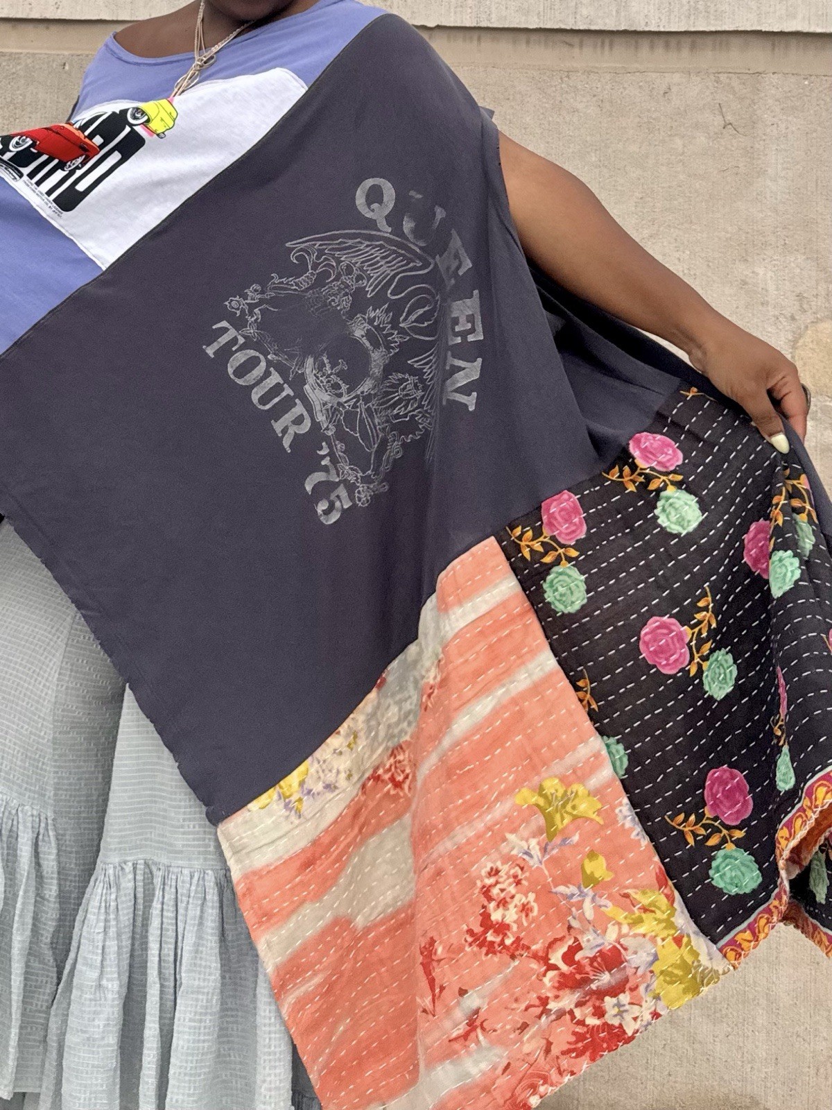 Upcycle Top Xl-3x Boho Lagenlook The Patchedgal Tee shirt Queen Peace Kantha