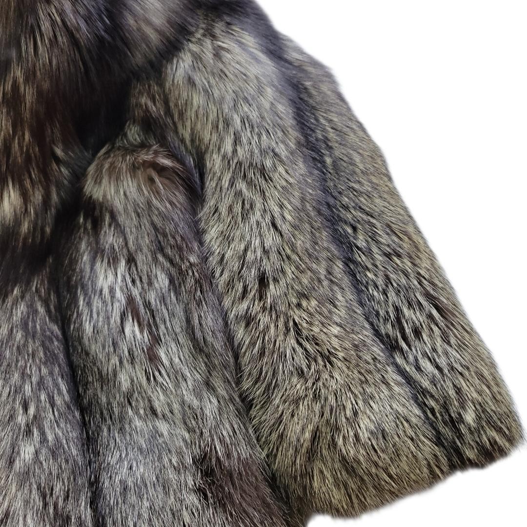 SAGA FURS ROYAL Blue Frost Fox Real Fur Coat L Thick Pile 31.5in 80cm Authentic