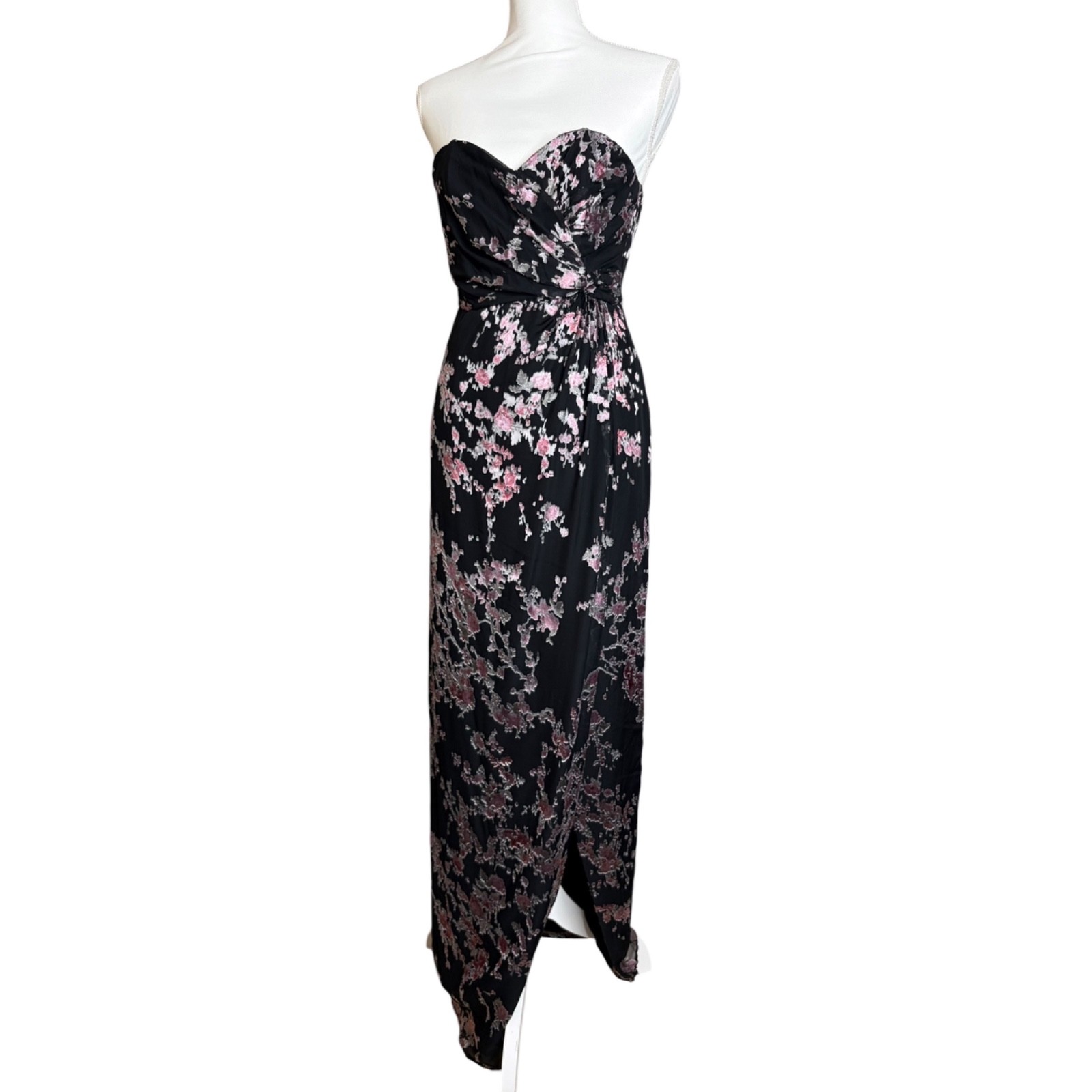 Chrissy Teigen x Revolve Myanmar Dress XS Black Floral Burnout Strapless Maxi