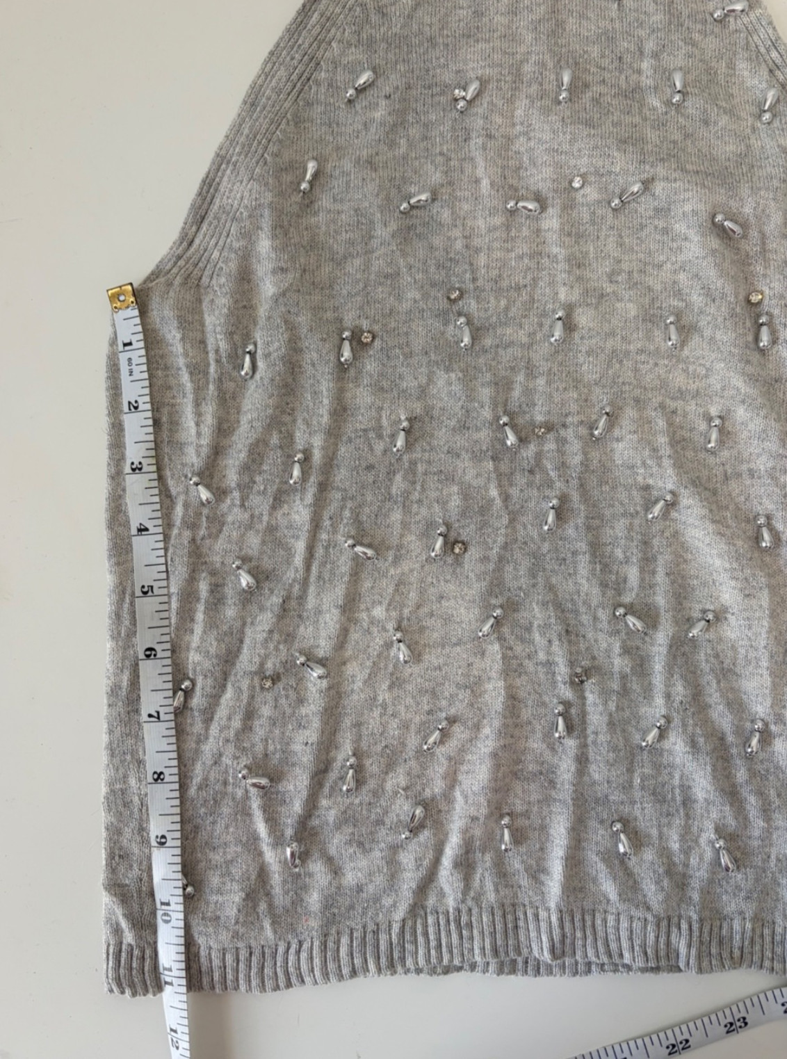 Moda International Silk Cashmere Beaded Halter Sweater Tank Top Gray Size S