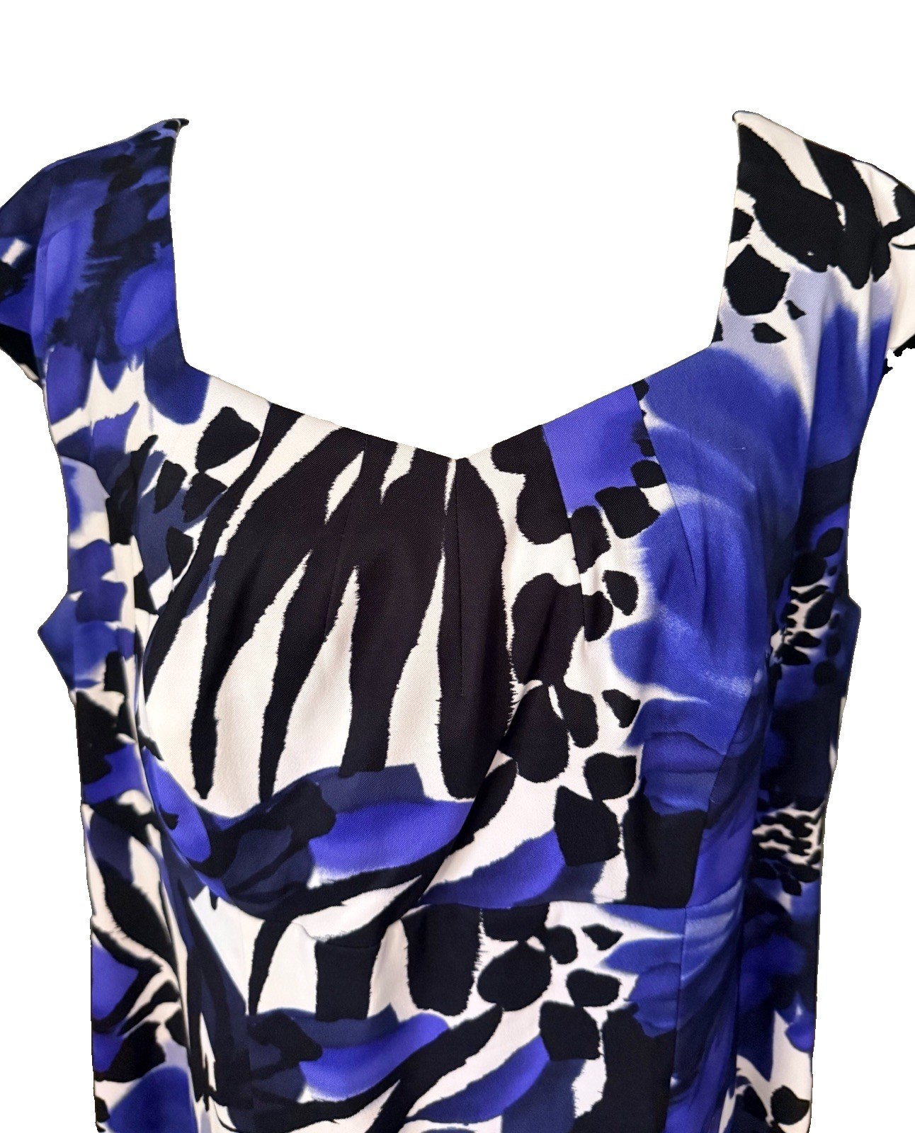Connected Woman High Waist Dress Sz 18W Blue Black White Print Knee Length