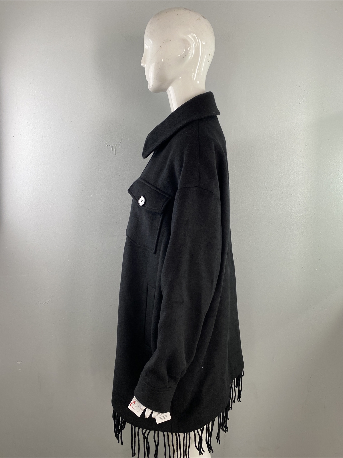 NWT Sanctuary Womens Wool Blend Fringe Peacoat Black Size L