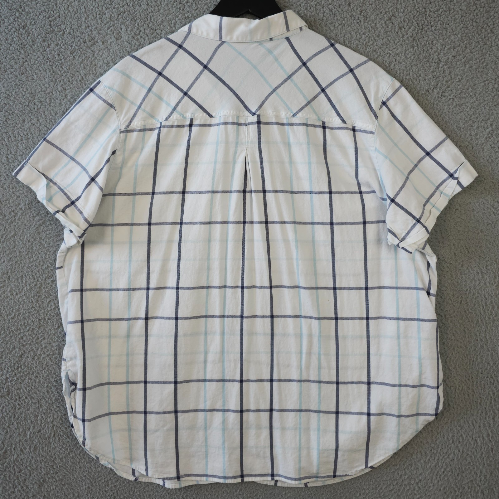 Columbia Shirt Womens 3X White Blue Plaid Anytime Casual Button Up Cuff Sleeve