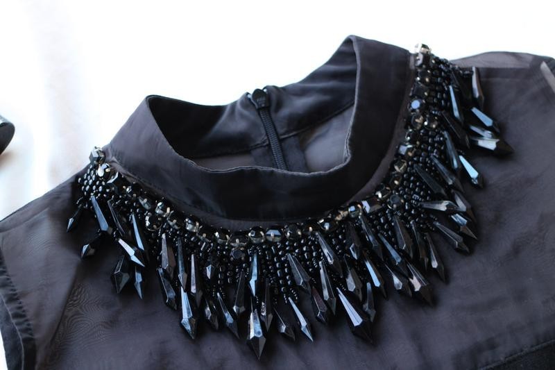 Needle & Thread Black Rhinestone Bodycon Sheath Midi Dress Sleeveless Size S M