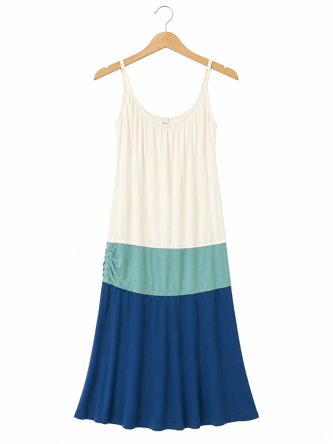 Lascana Women’s Size 8 Colorblock Maxi Dress Blue White Sleeveless Ruched Boho