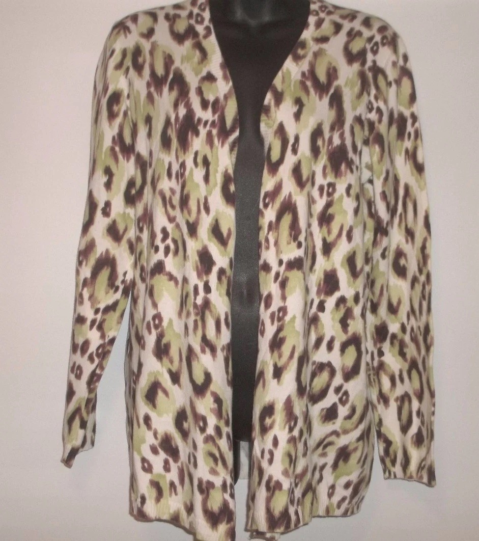 Additions by Chico`s Animal Print Open Front Knit Top Size 1-Small