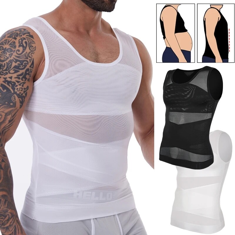 Mens Slimming Body Shaper Tank Top Abdomen Gynomastica Compression Vest Shirt US
