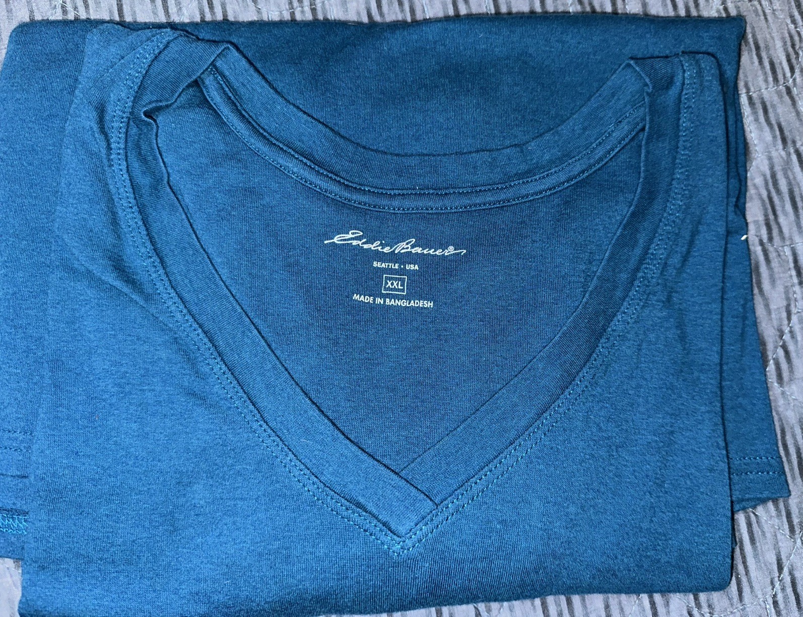 Eddie Bauer Womens V-Neck Long Sleeve Shirt Blueish/Green Cotton blend XXL