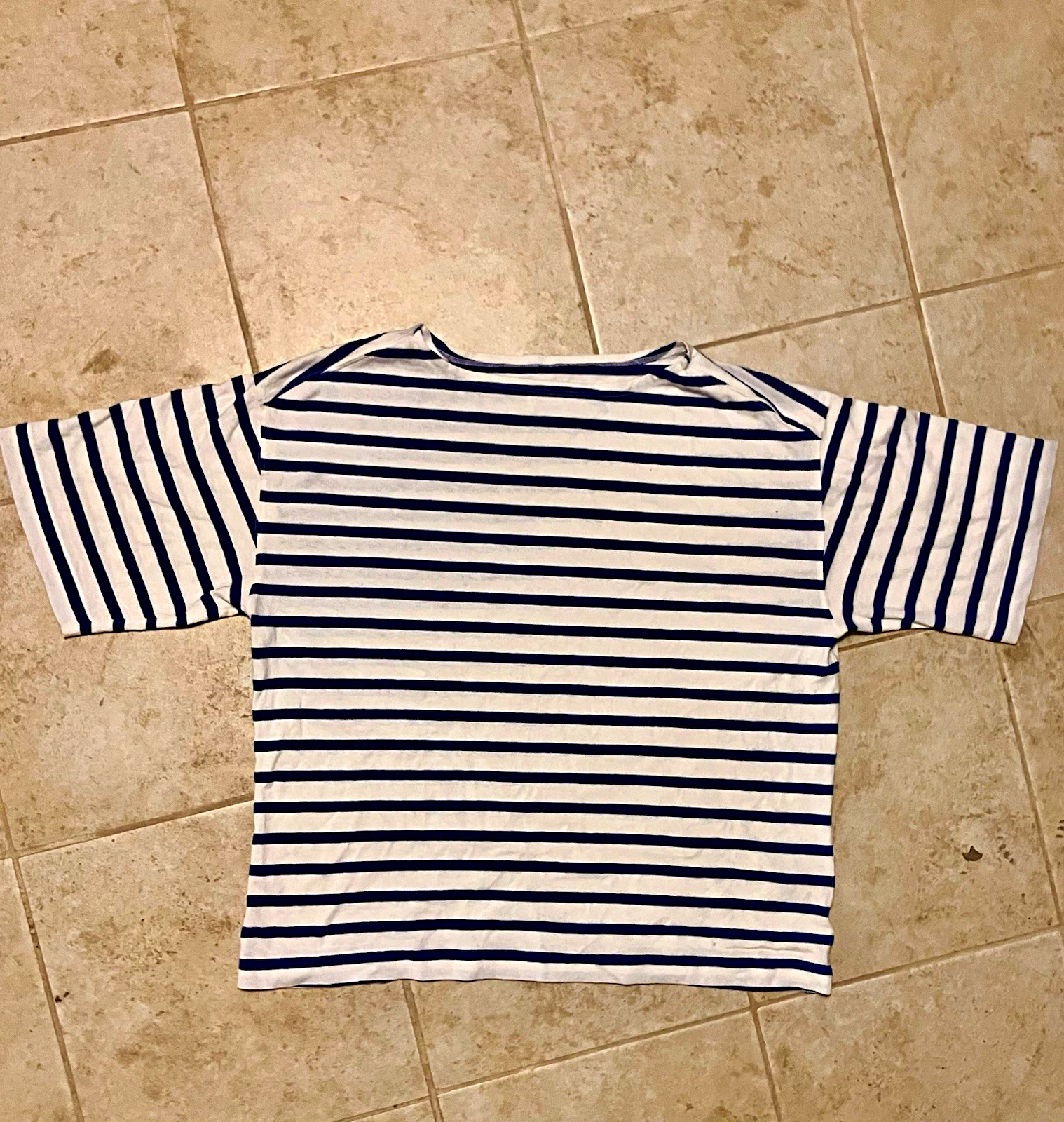 Everlane Blue/White Striped Boat Neck Knit Pullover T-Shirt Women’s M 3/4