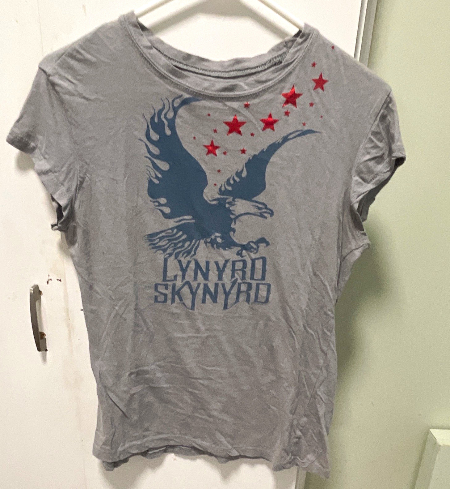 Vintage Vinyl Lynyrd Skynyrd Gray Graphic Tee Crew Neck Short Sleeve Women XL