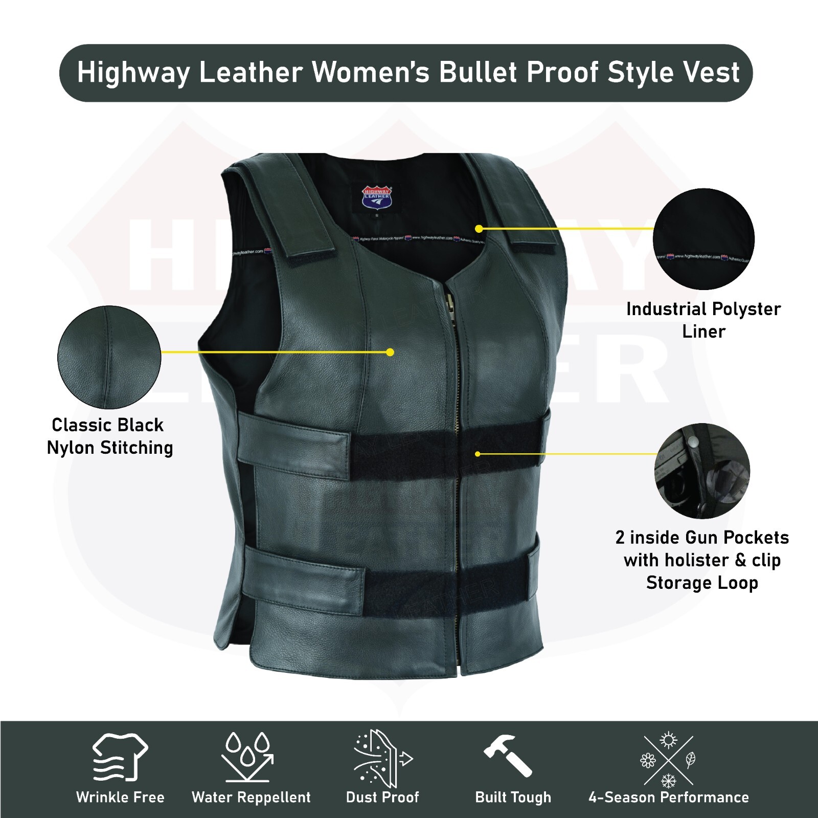 Women Bullet Proof style Leather Motorcycle Vest bikers Club Tactical Vest Ammo